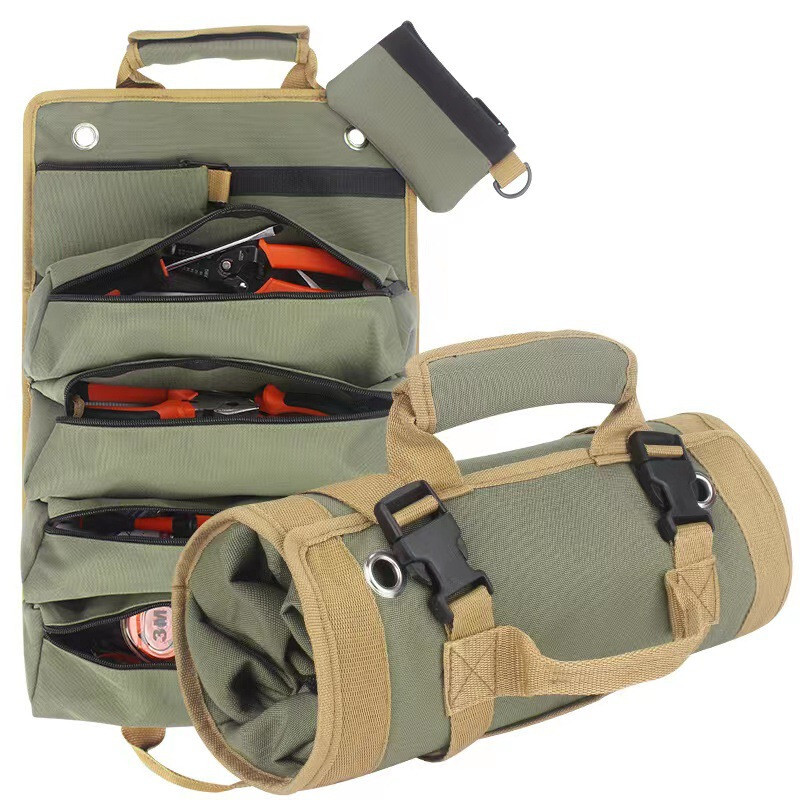 Multi-Purpose Tool Roll Up Bag Wrench Pouch Canvas Hanging Organizer w/ 6 Pocket