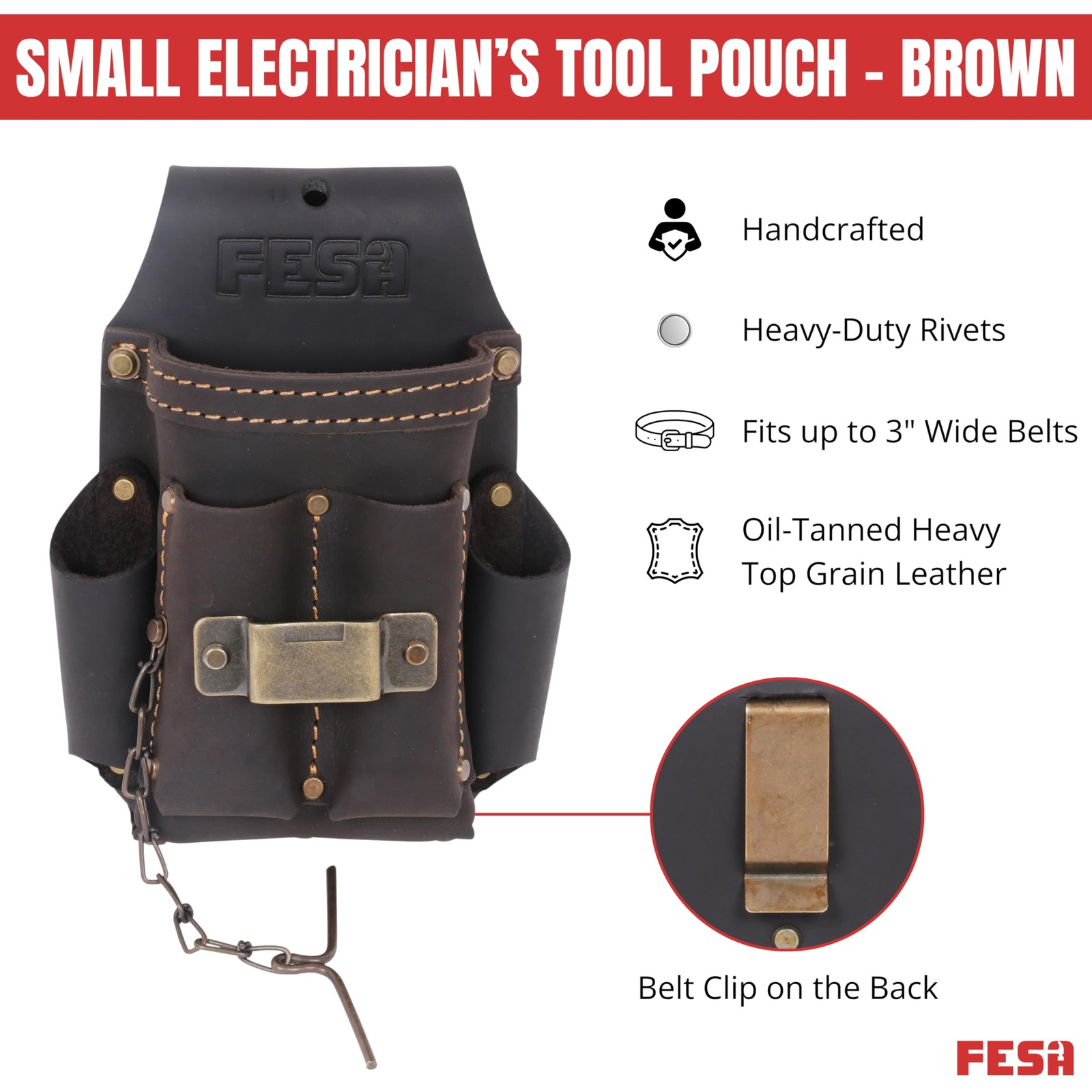 Small Electrician Tool Pouch Leather 7in1 Tape Measure Drill Clip Belt