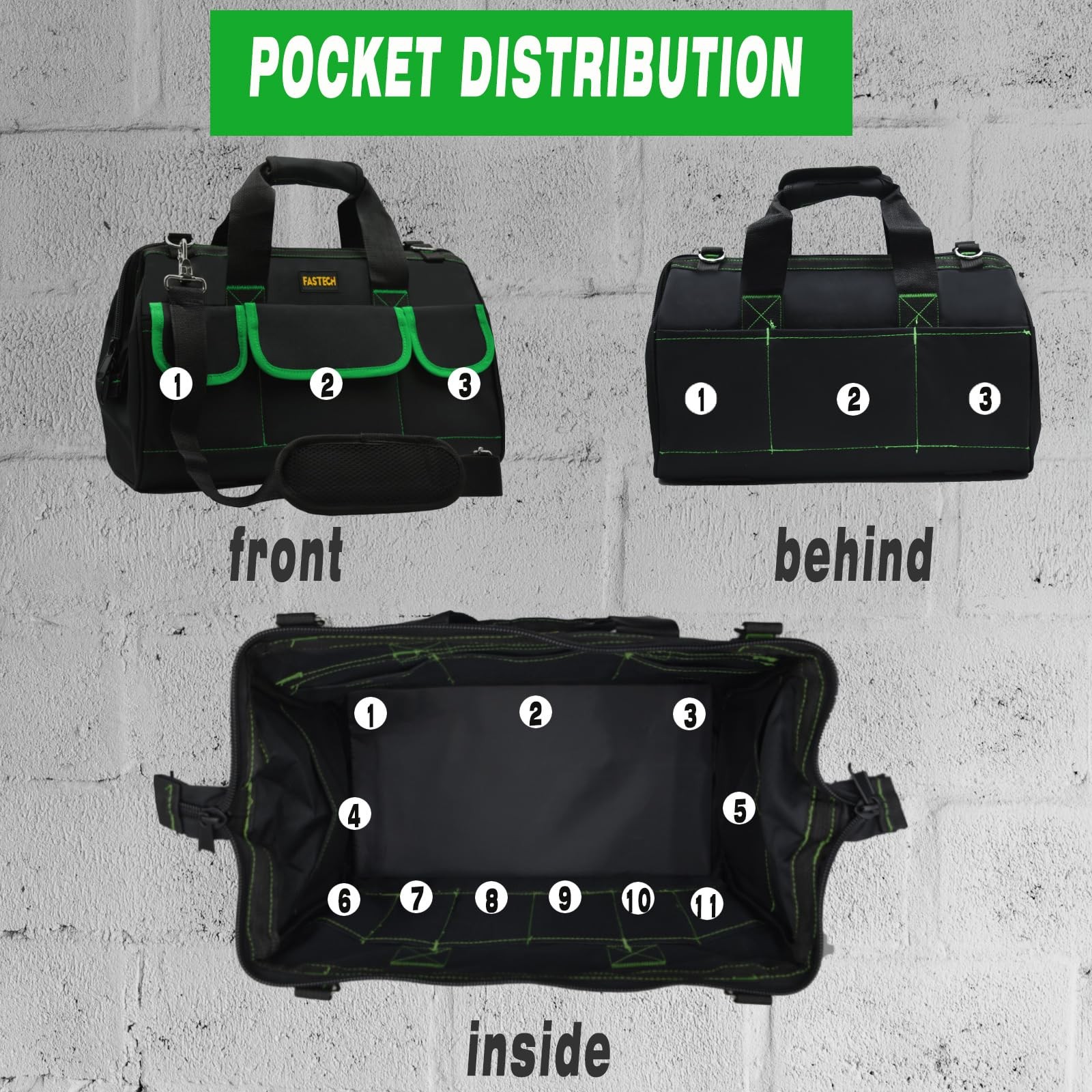 20 Inch Tool Bag With Comfortable Shoulder Straps, Waterproof Wide Mouth Tool…