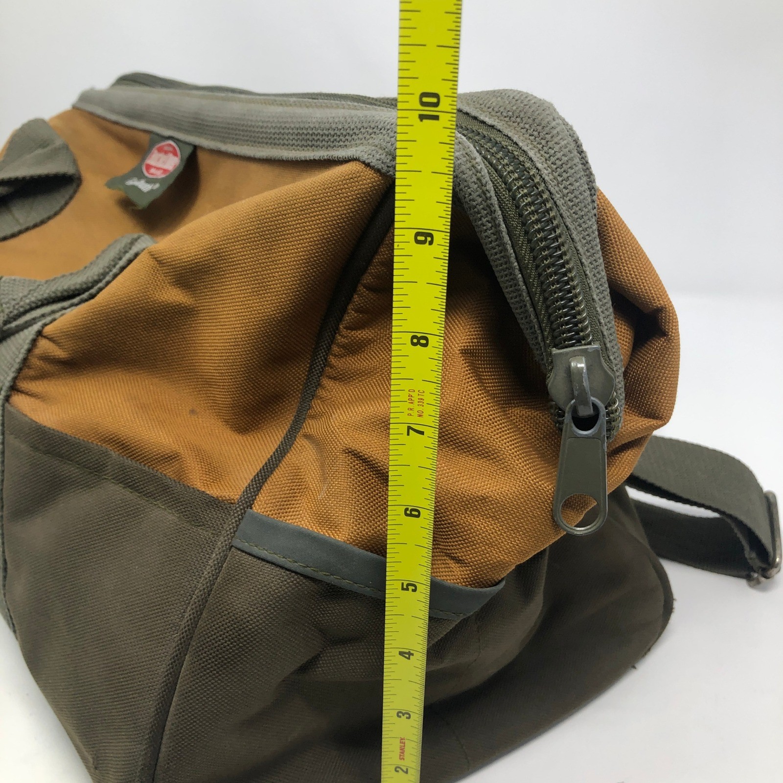 Bucket Boss GateMouth Tool Bag Brown Green Heavy Duty Utility Organizer Bag