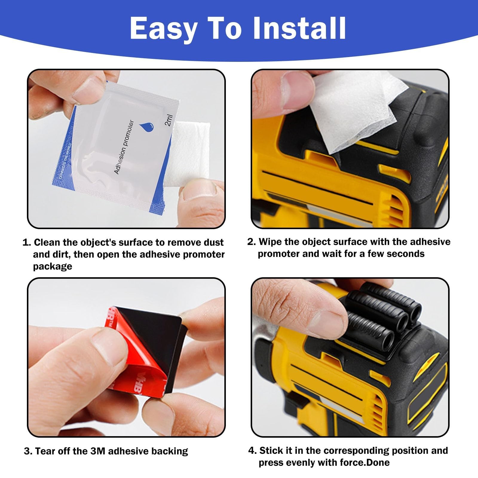 4 Pack Drill Bit Holder Tool Holster for Impact Drivers and Drills, with Adhe…