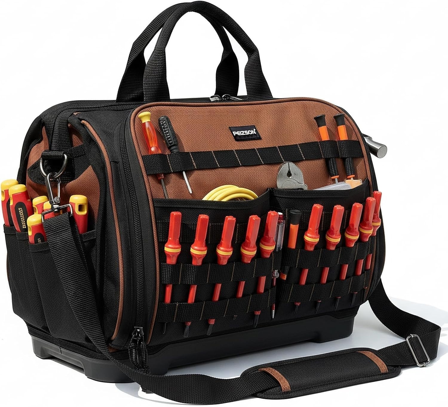 20 Inch Heavy Duty Tool Bag for Electrician 80 Molle Loops 46 Pockets Waterproof