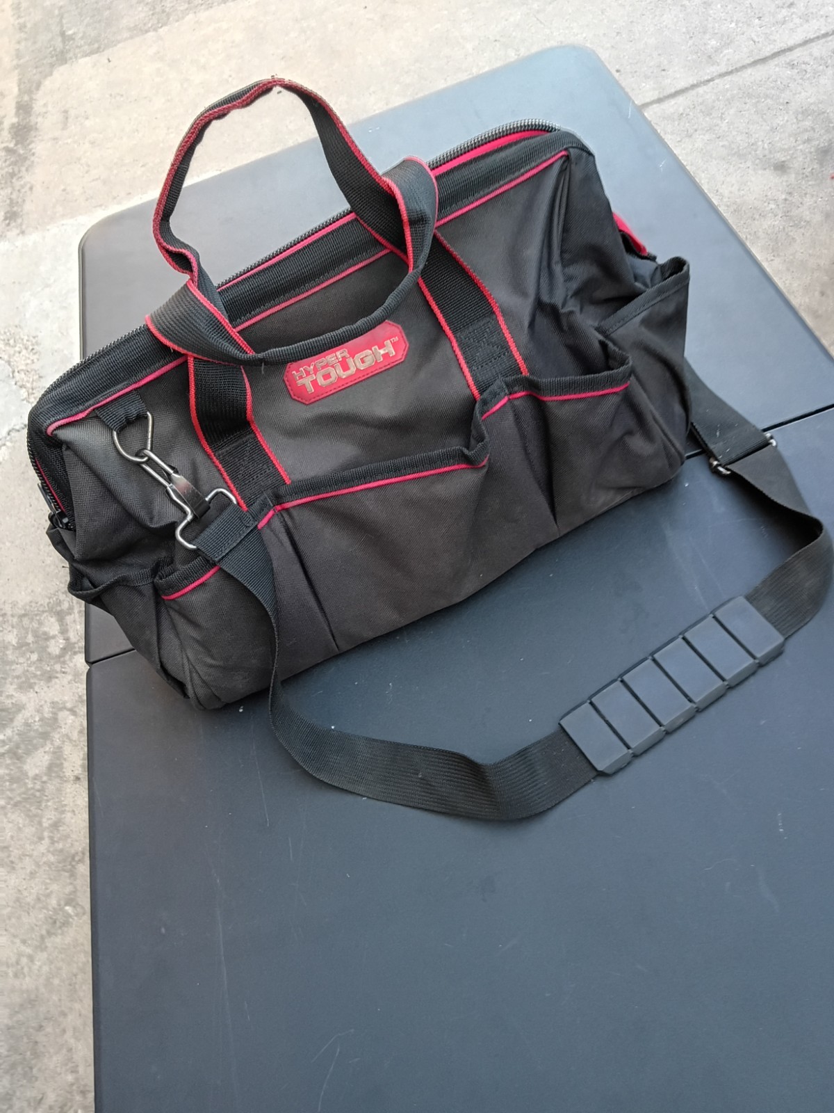 HYPER Tough Medium Black/Red Polyester Tool Bag Zipper Closure w/ Handles