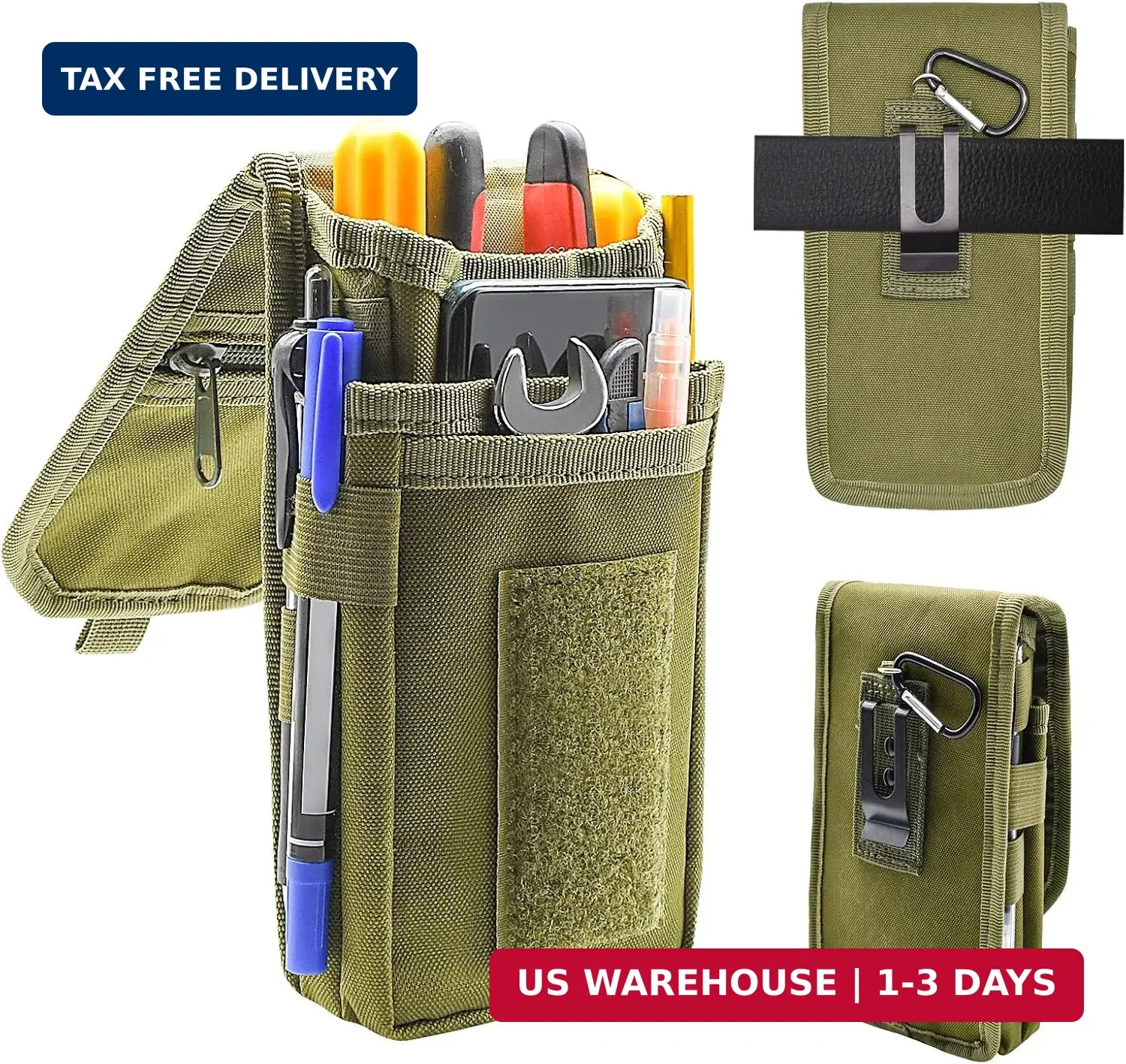 Belt Tool Pouch, Tactical Utility Organizer with Cell Phone Holder, Durable Heav