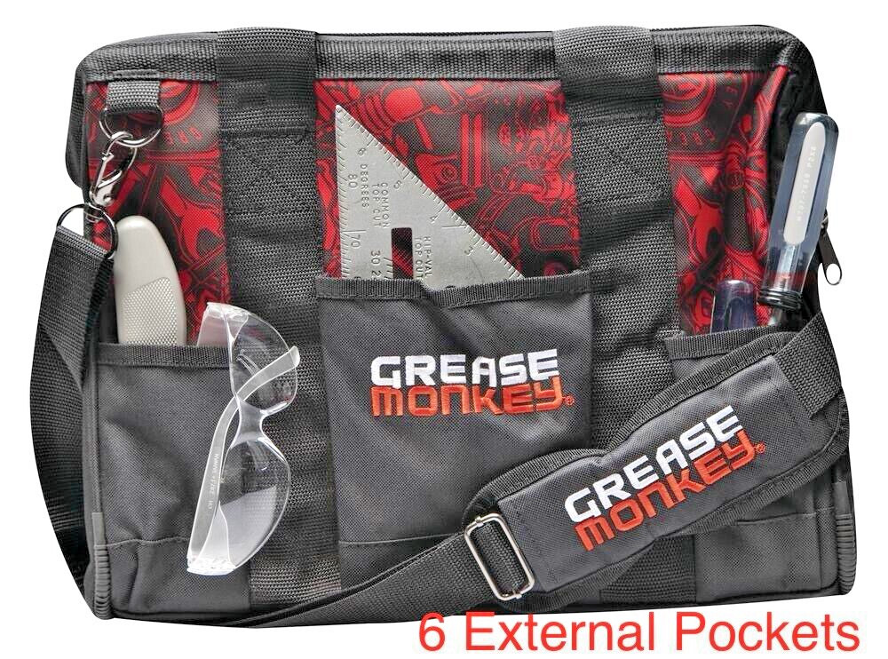 Licensed Grease Monkey 20″ Mechanics Tool Bag Tote Organizer Plumber Electrician