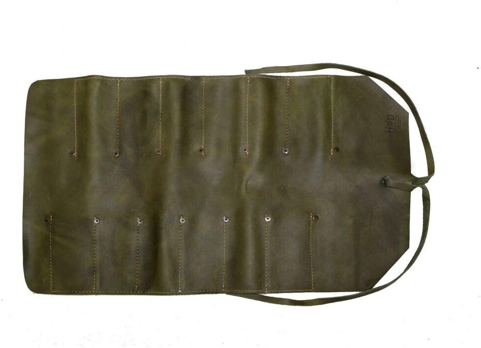 Durable Dark Jade Leather Tool Roll with 12 Slots for Craftsmen & Travelers