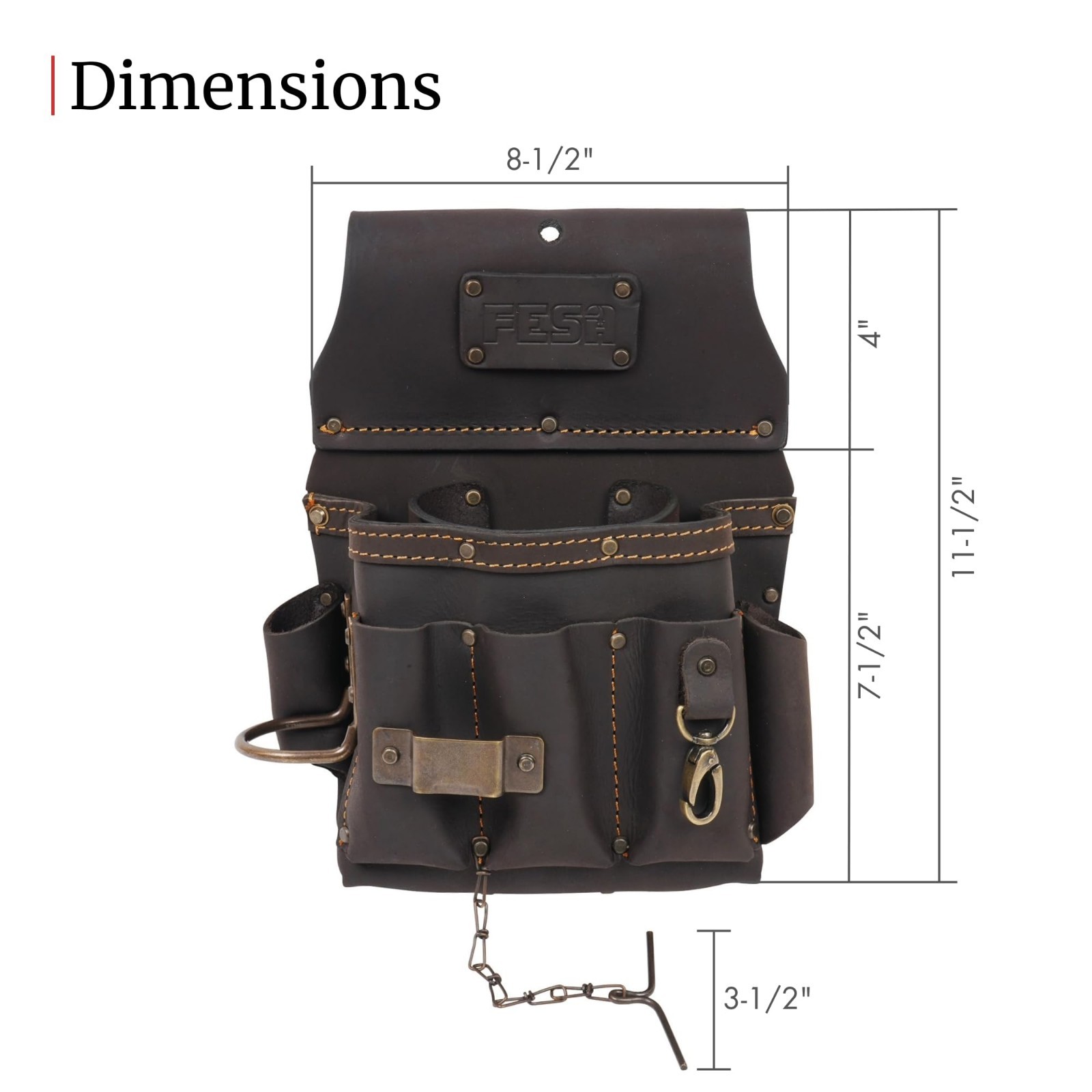 13-in-1 Leather Electrician Tool Pouch w/Hammer Loop, Tape Measure Clip & 6 Pock
