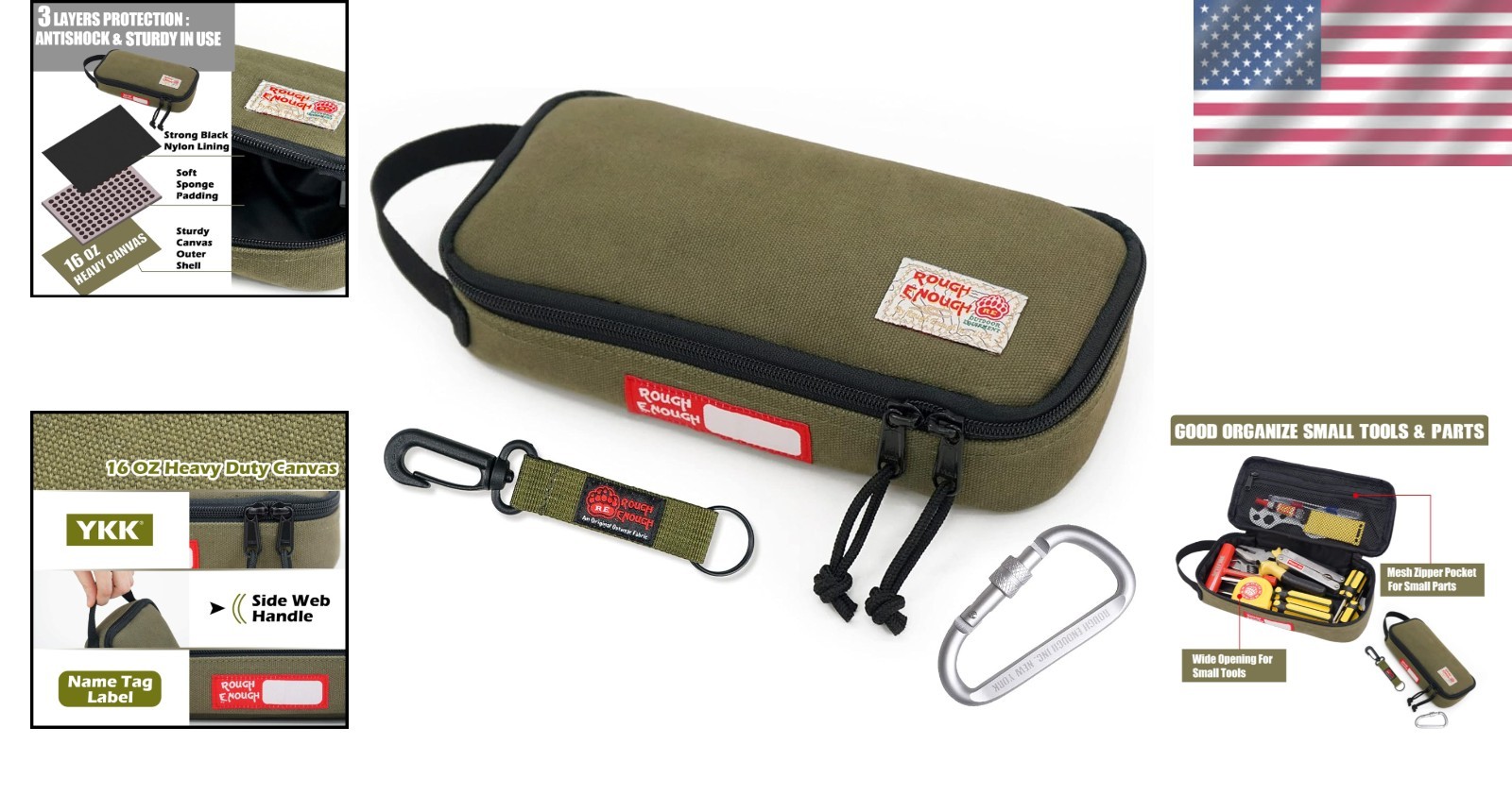 Durable EDC Tool Bag in Army Green – Compact Organizer with Zipper Handle