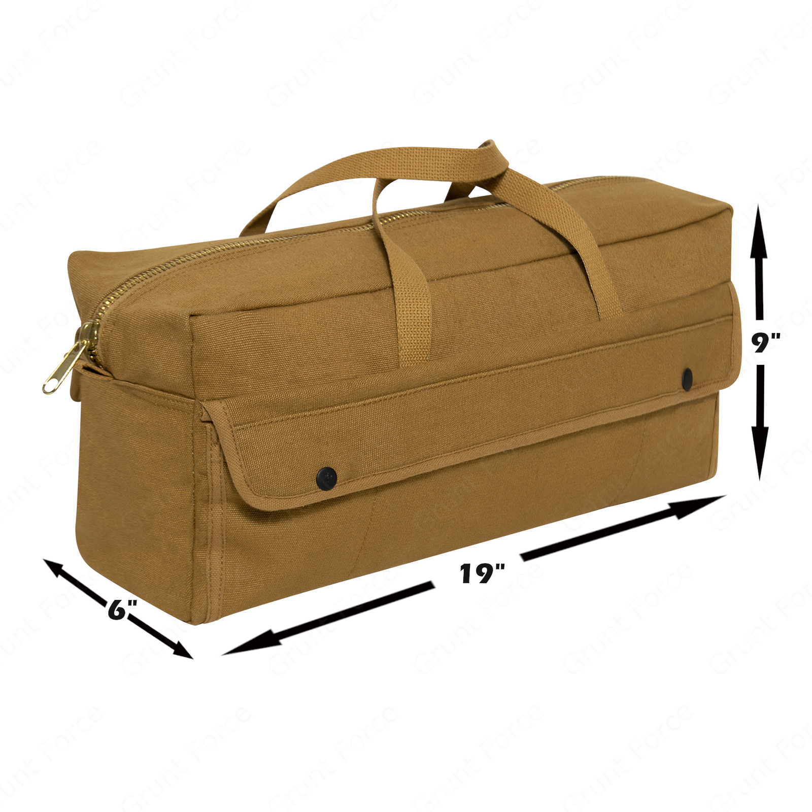 Coyote Brown Military Style Heavy Duty Canvas Tool Bag w/ Brass Zipper 19″X9″X6″