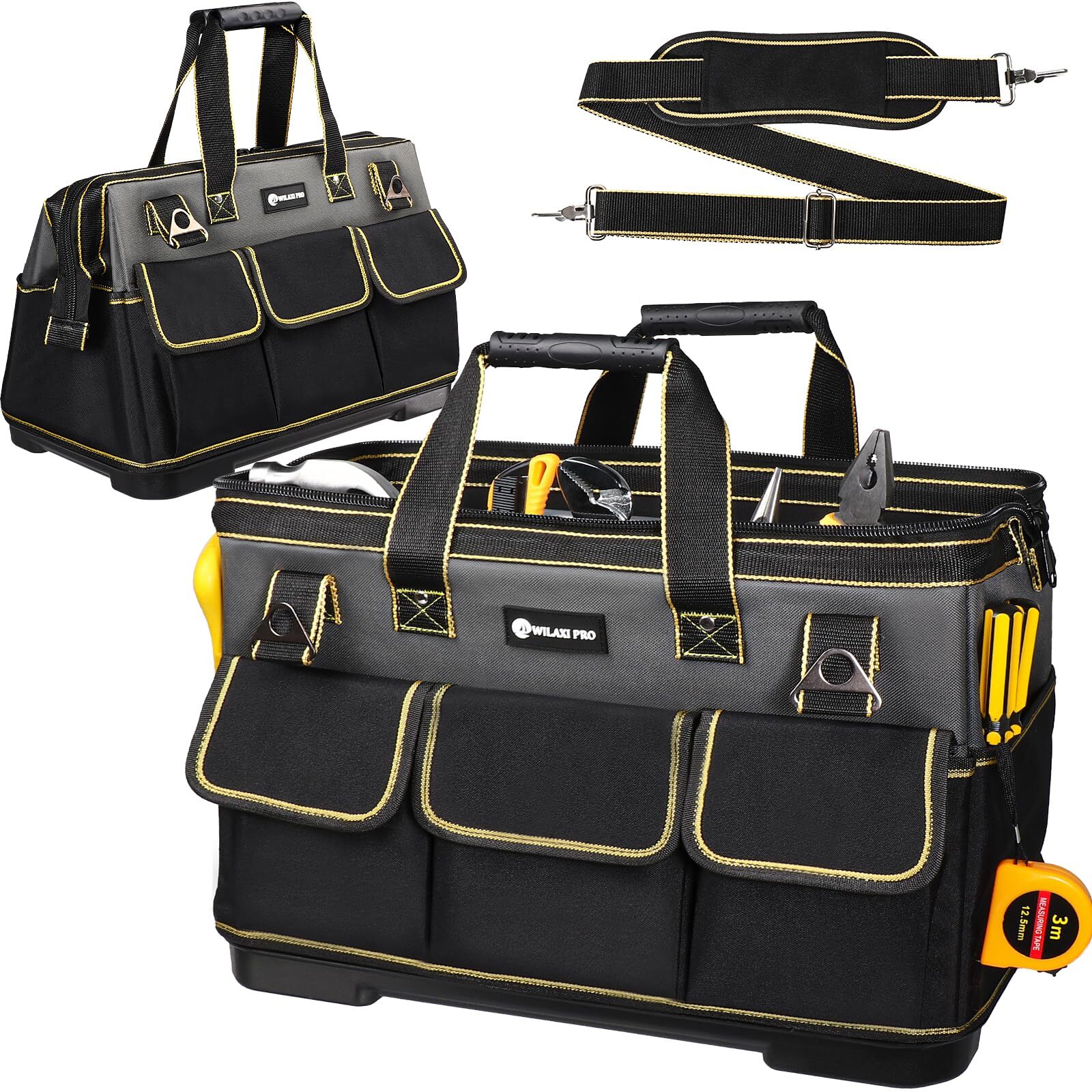 17 inch Tool Bag with Waterproof Molded Base High Capacity Wide Mouth Tote