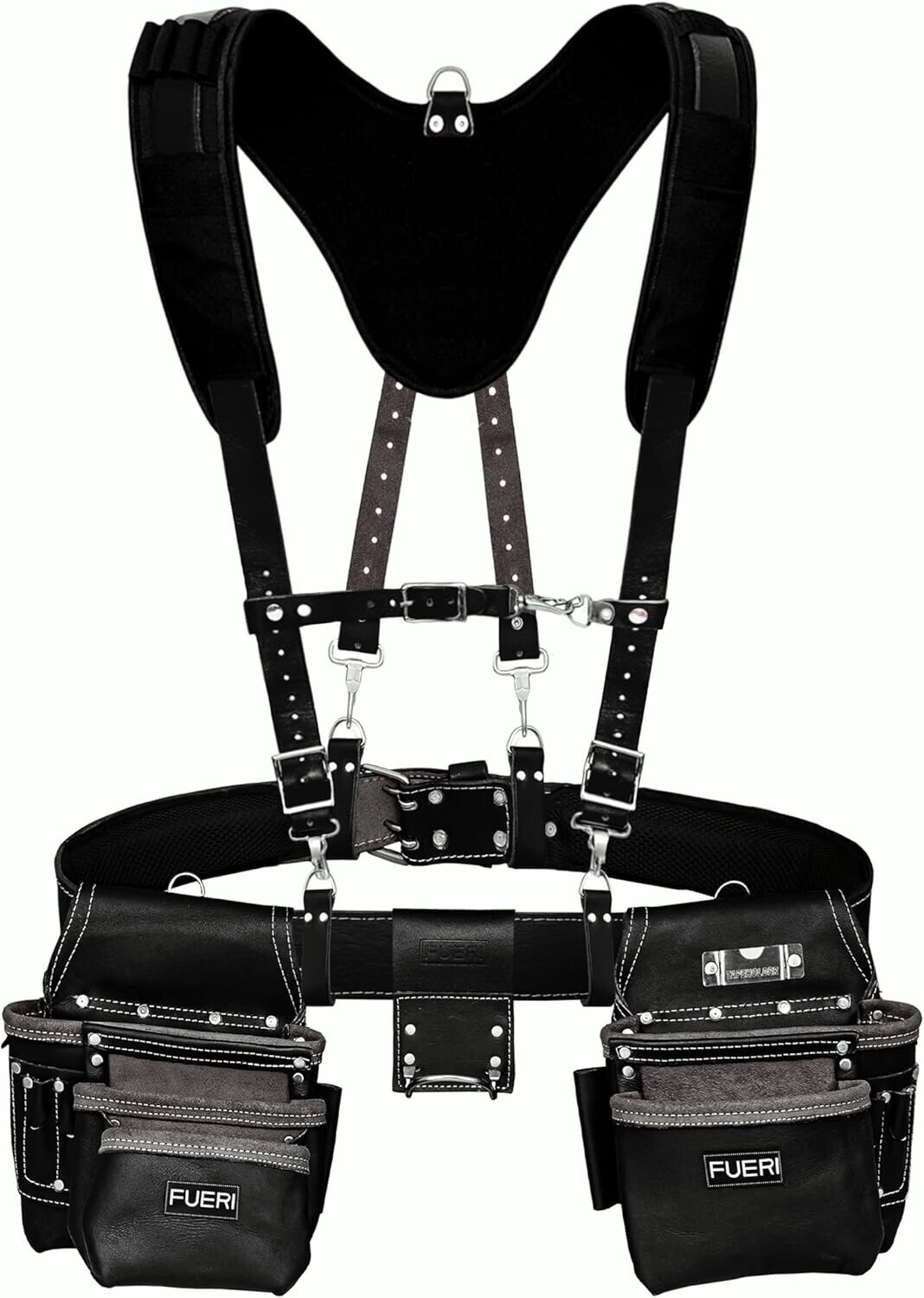 Leather Tool Pouch Framers Padded Adjustable carpenter Tool belt with suspenders