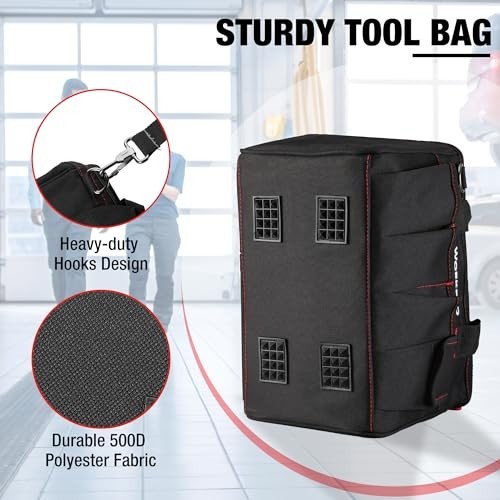 Tool Bag 12 Inch Wide Mouth Double Pull Zipper 7 Exterior Pockets Polyester