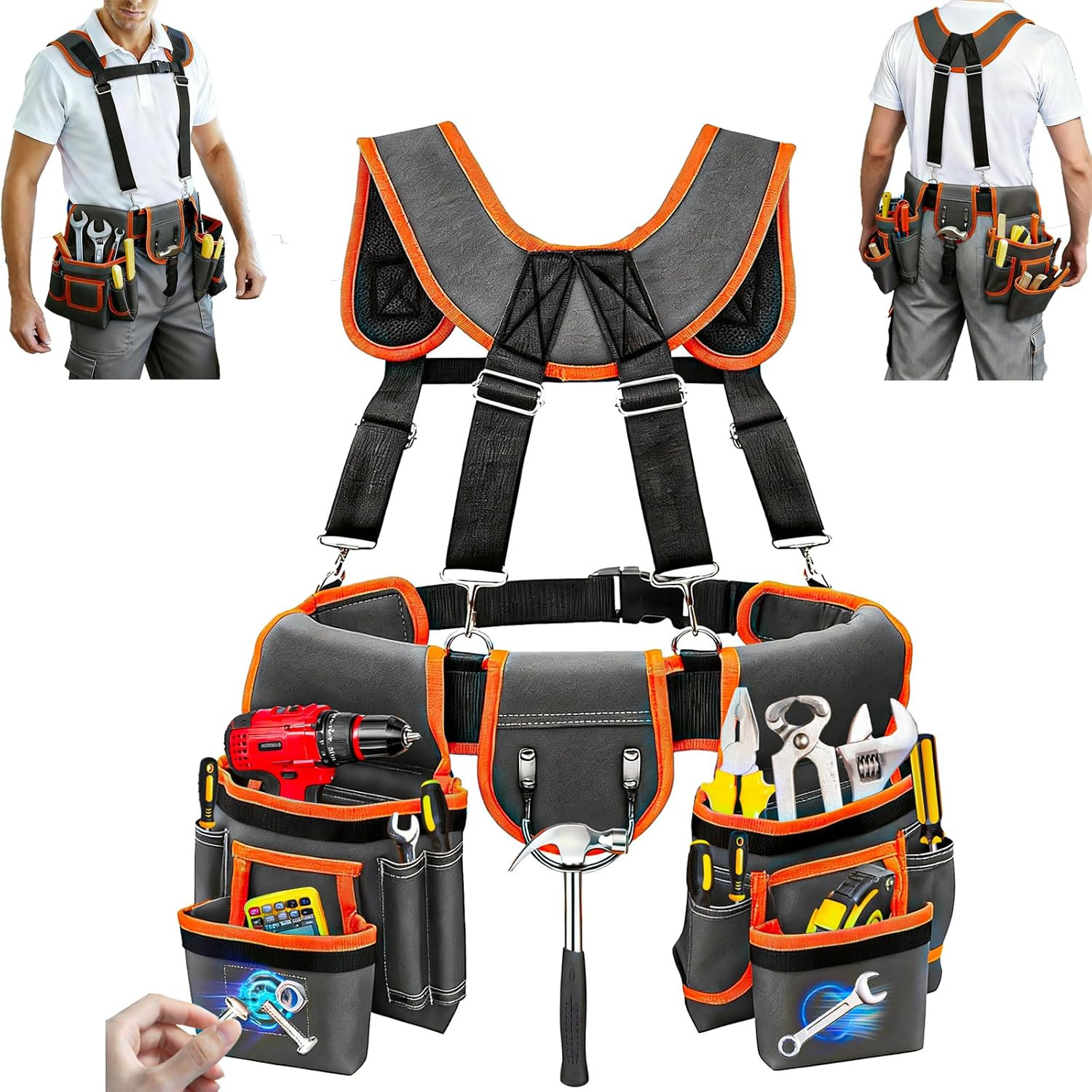 Tool Belt, Professional Tool Belts for Men, 32”-60” Adjustable Magnetic Tool P