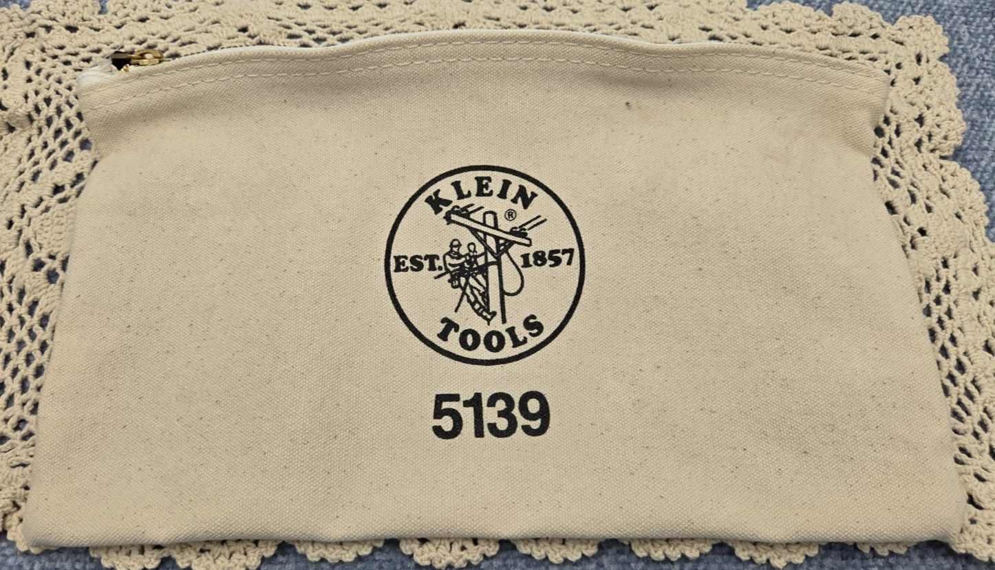 Klein Tools 5139 Canvas Zipper Tool Bag Pouch 12.5″ x 7″ Heavy Duty Brass