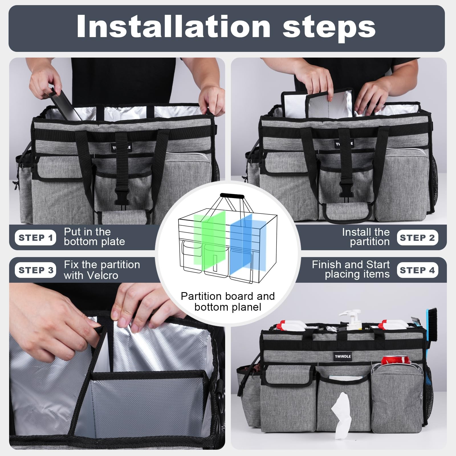 Extra Large Cleaning Caddy Bag with Rigid Support Board, Cleaning Organizer T…