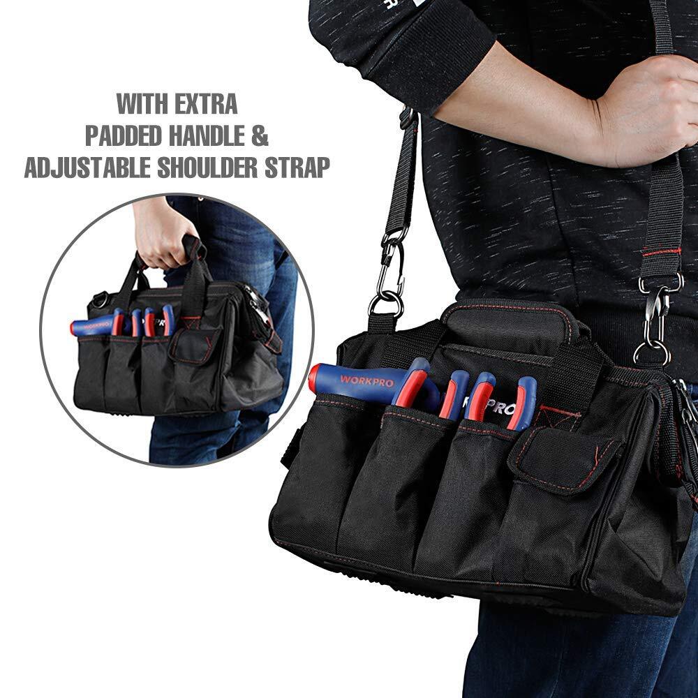 Workpro 12″ Compact Close Top Wide Mouth Storage Tool Bags 500D Polyester Fabric