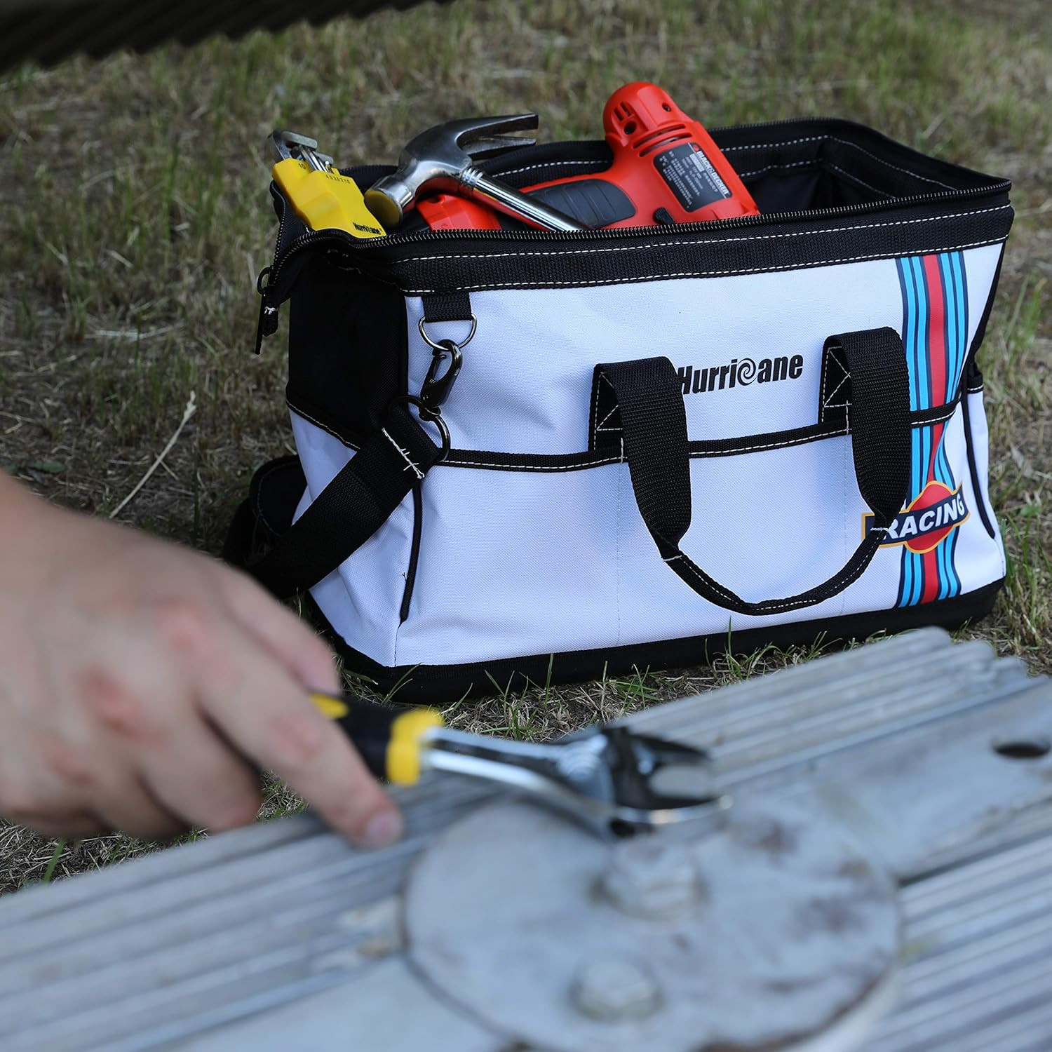 HURRICANE 16 inch Wide Mouth Tool Bag with Water Proof Molded Base with Extra Sh