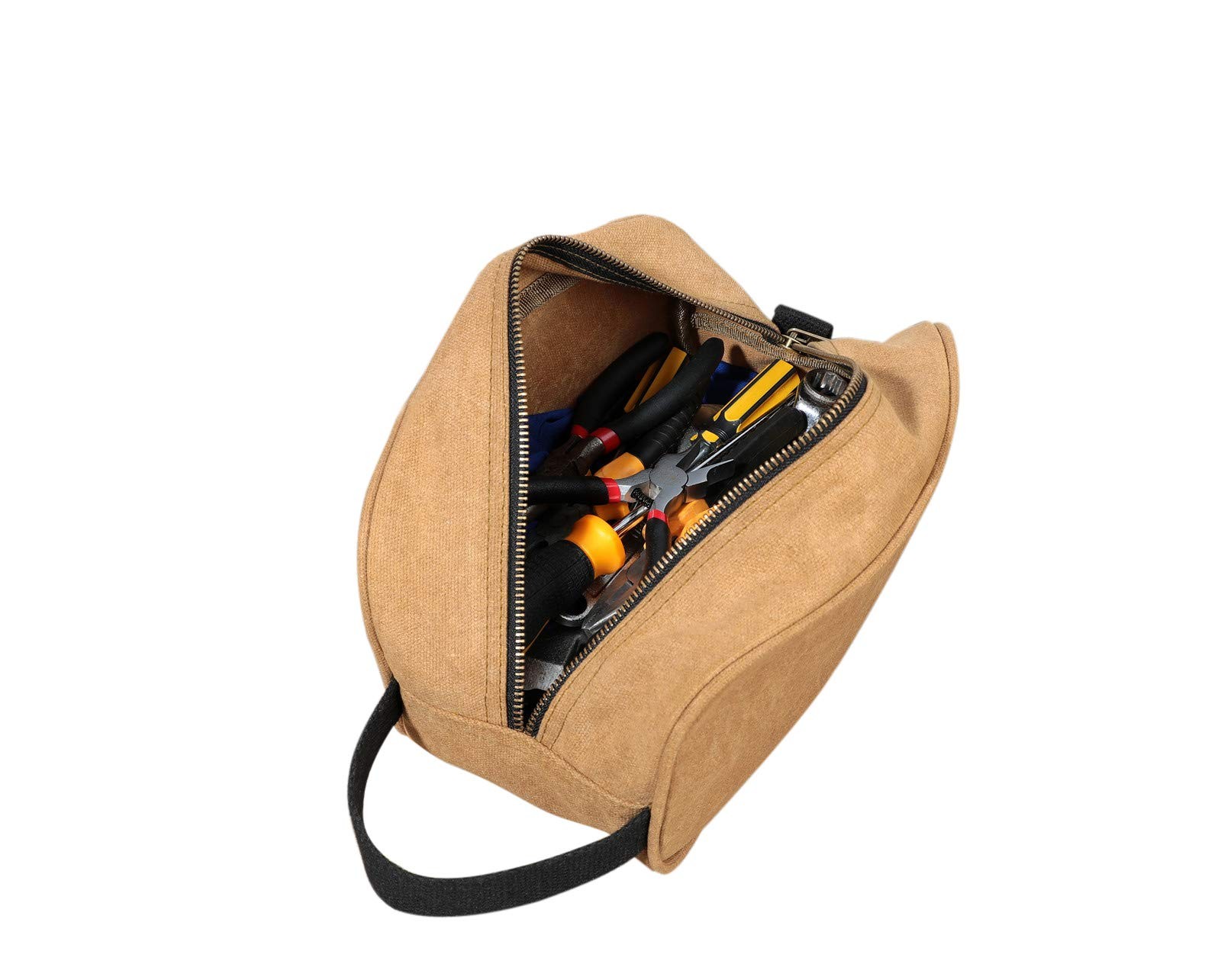 Heavy Duty 16 OZ Waxed Canvas Tool Bag, Multipurpose Tool Pouch Tote Bags Khaki