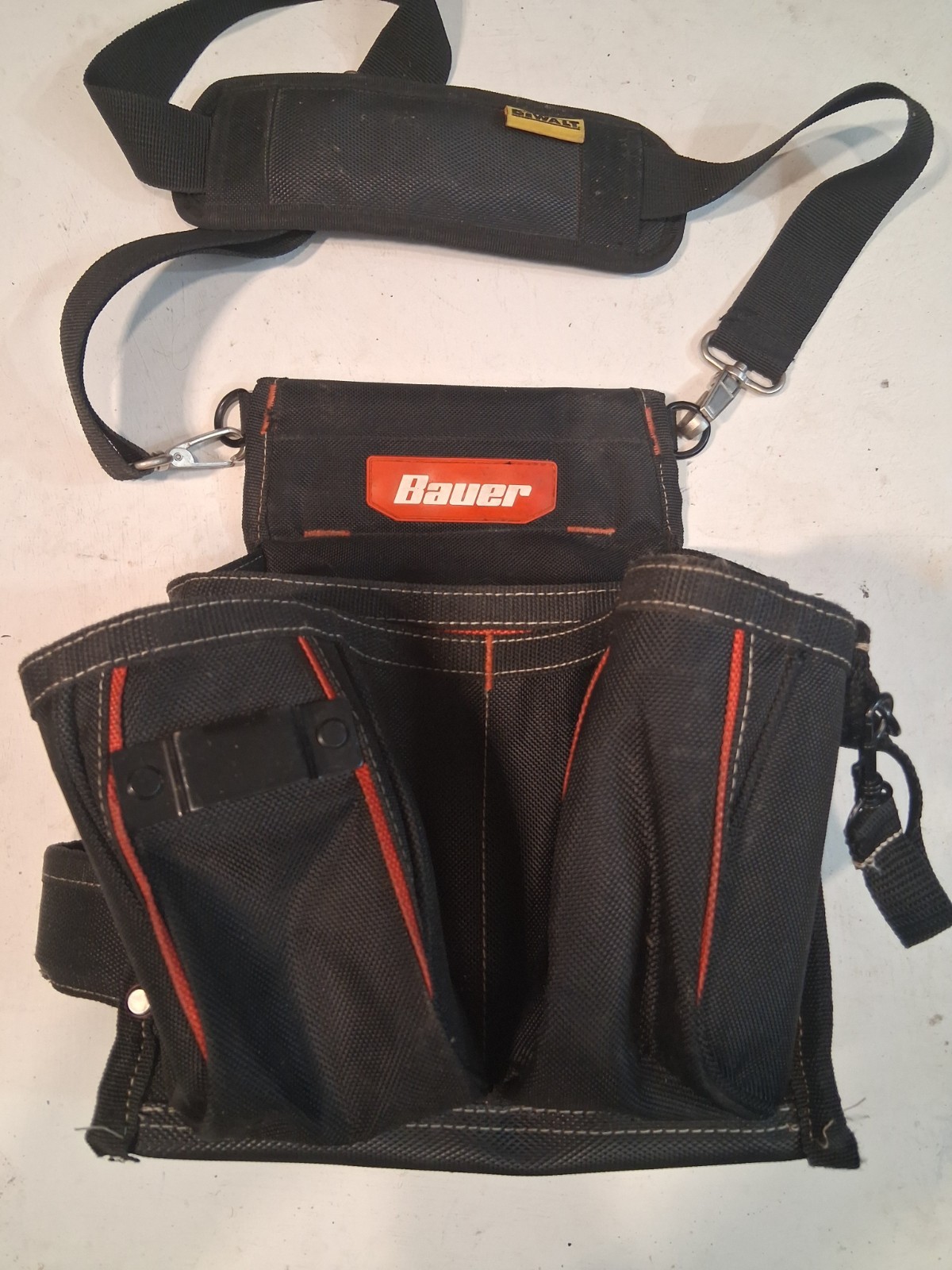 Bauer Black/Red Nylon Tool Pouch w/ Adjustable Shoulder Strap, Multiple Pockets