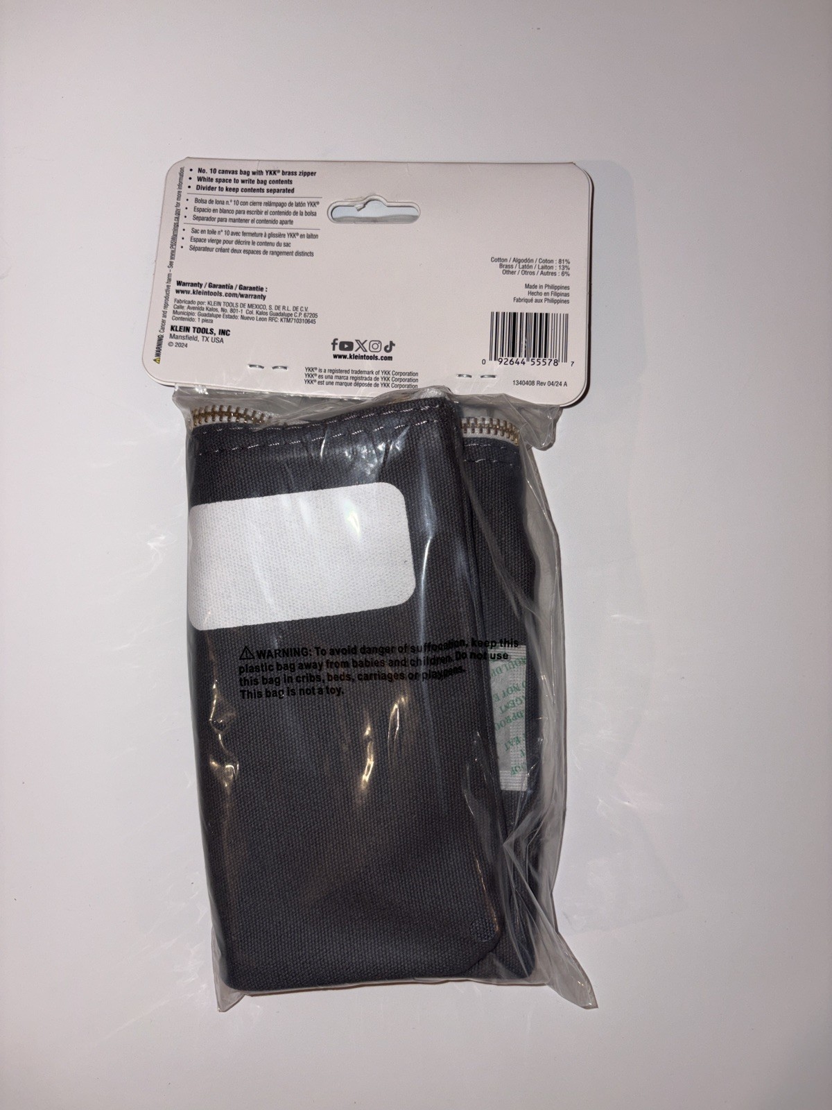 Klein Tools Nylon Canvas Zipper Pouch, Divided Zip Black Bag, Various Use