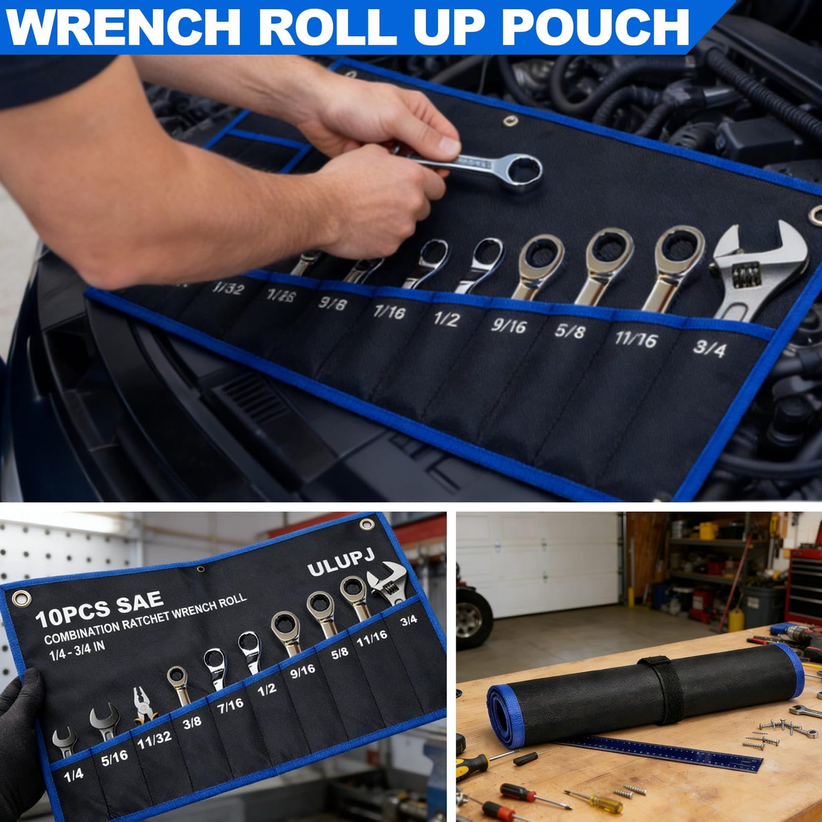2PCS Wrench Roll, Wrench Roll Up Pouch, Wrench Organizer, Heavy-Duty Tool Pou…