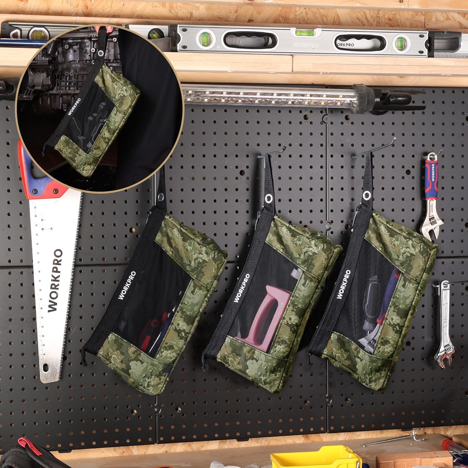 WORKPRO 3Pack 12″ Heavy-Duty Utility Tool Pouches Tool Bag Organizer with Zipper