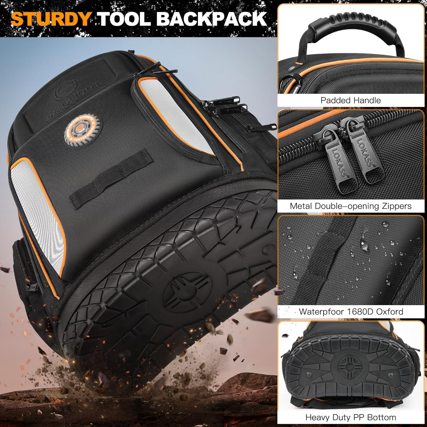 Tool Bag Backpack, 75 Pockets & Loops Heavy Duty Tools Organizer Bags/Hvac Tool
