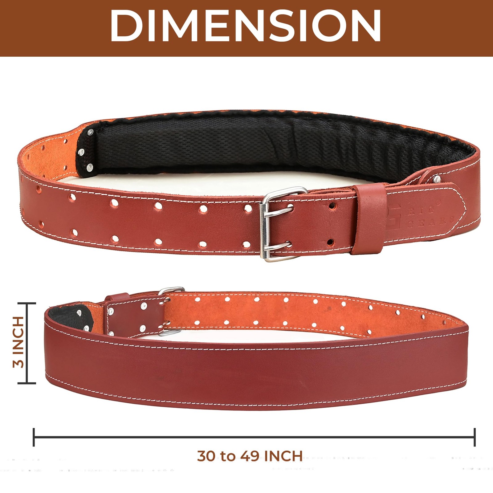 Mens Grain Leather Tool Belt 3 Inch Multipurpose Padded 3449 Inch