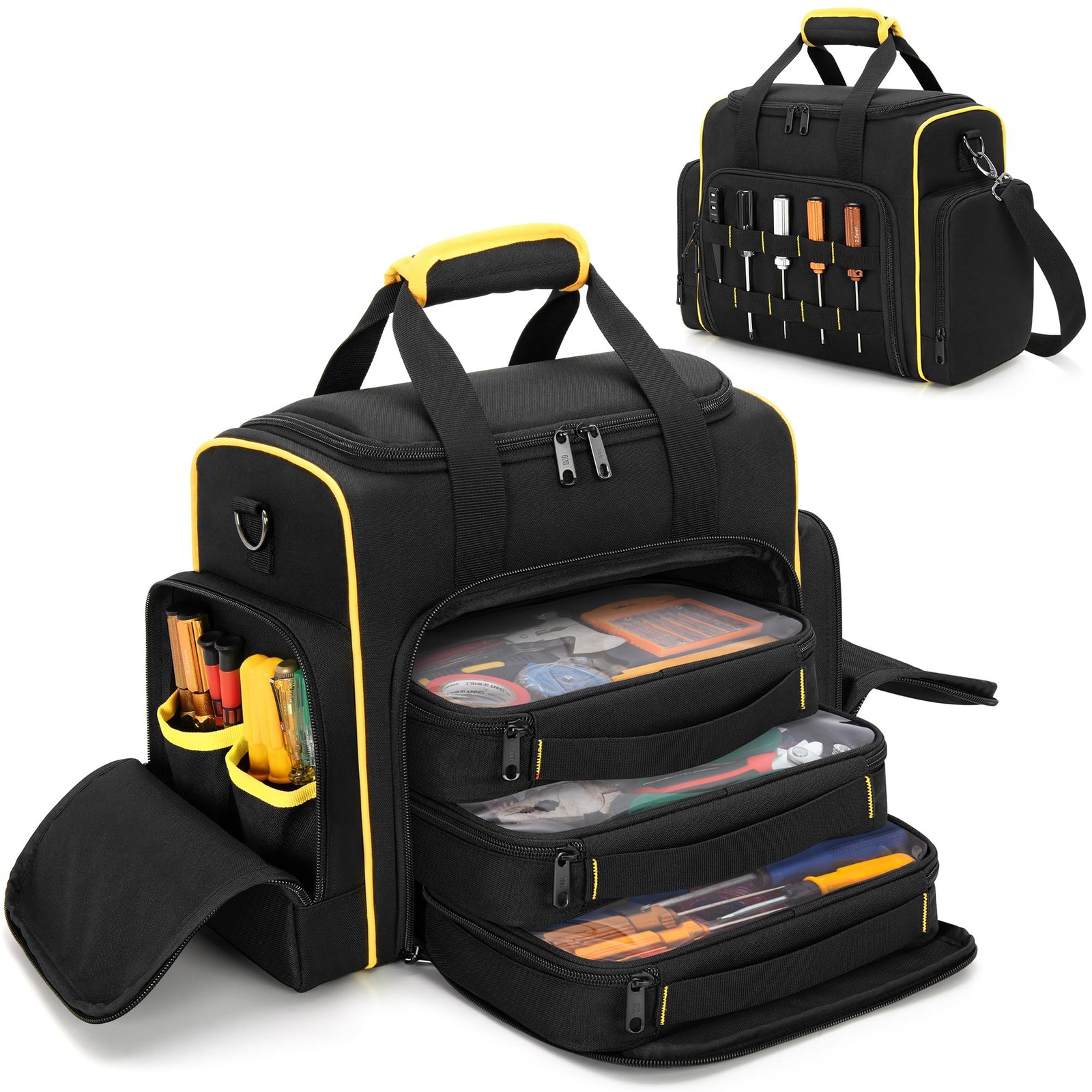 Tool Bag With 3 Removable Cases 2 Layers Tote Hand Tool Storage Organizer Bag