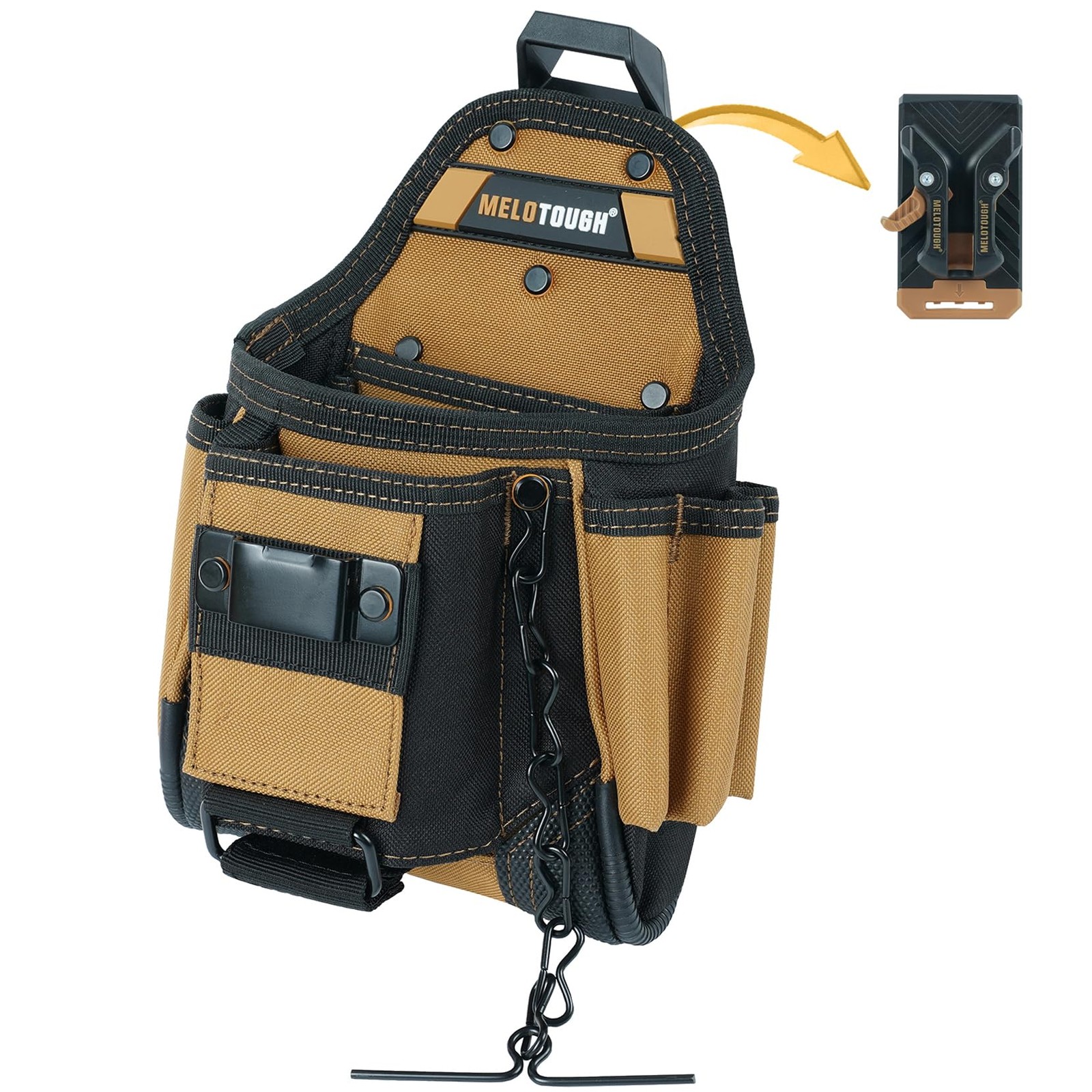 Small Electrician Tool Pouch Belt Clip Attachment 9 Pockets Tradesman Bag
