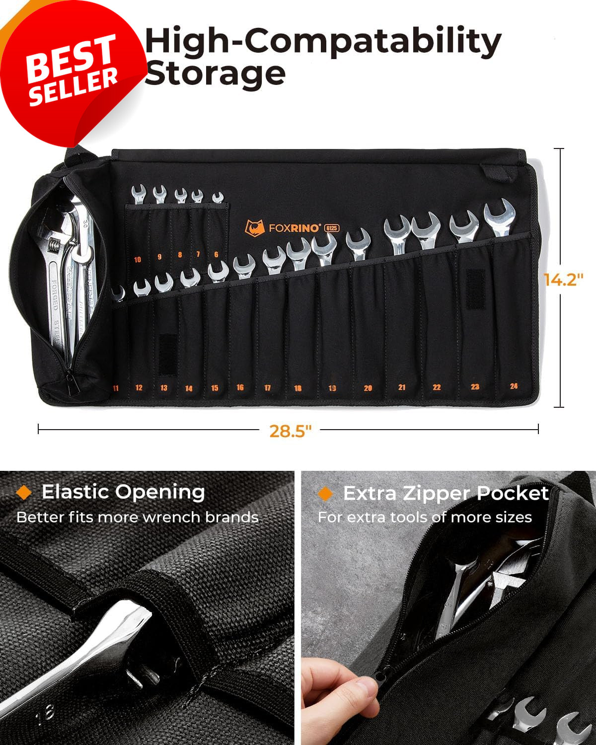 Wrench Roll Up Pouch 19+1 Metric Heavy Duty Canvas Tool Organizer Black Gift