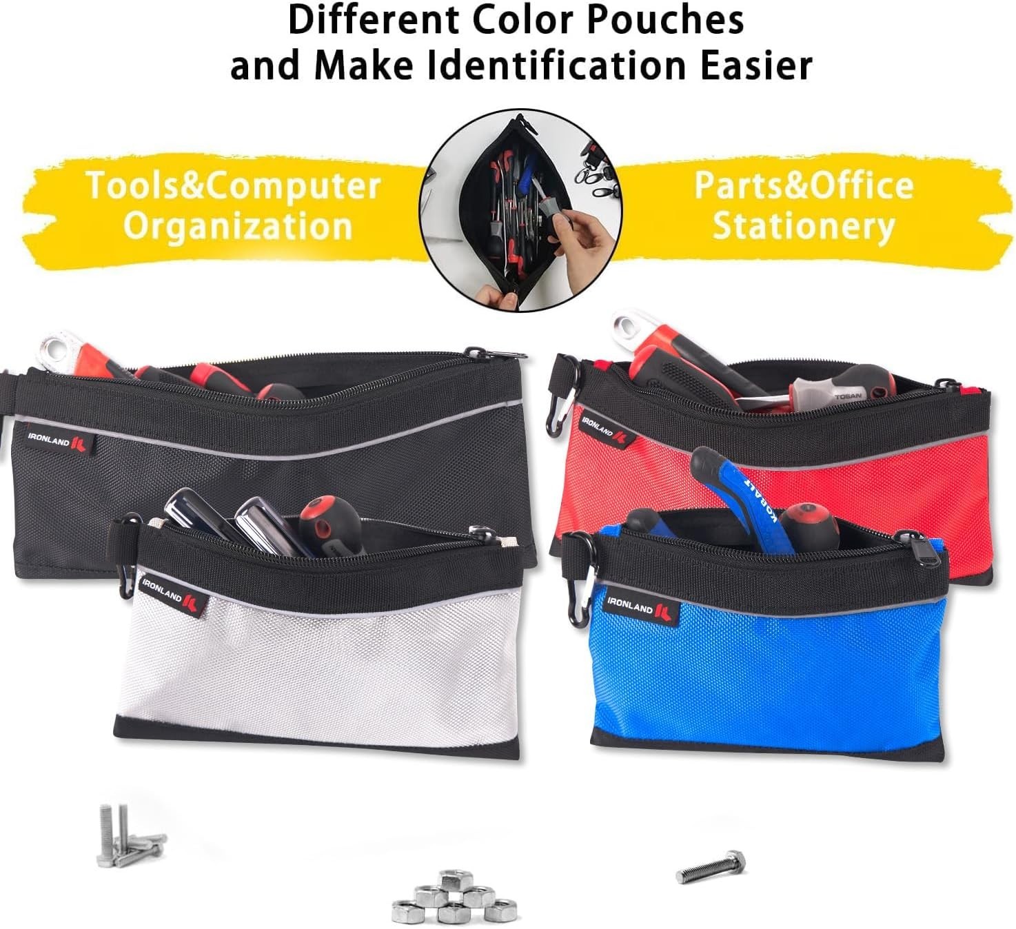 4 Pack Waterproof Tool Pouches with Zipper – Durable 1680D Organizer Bags