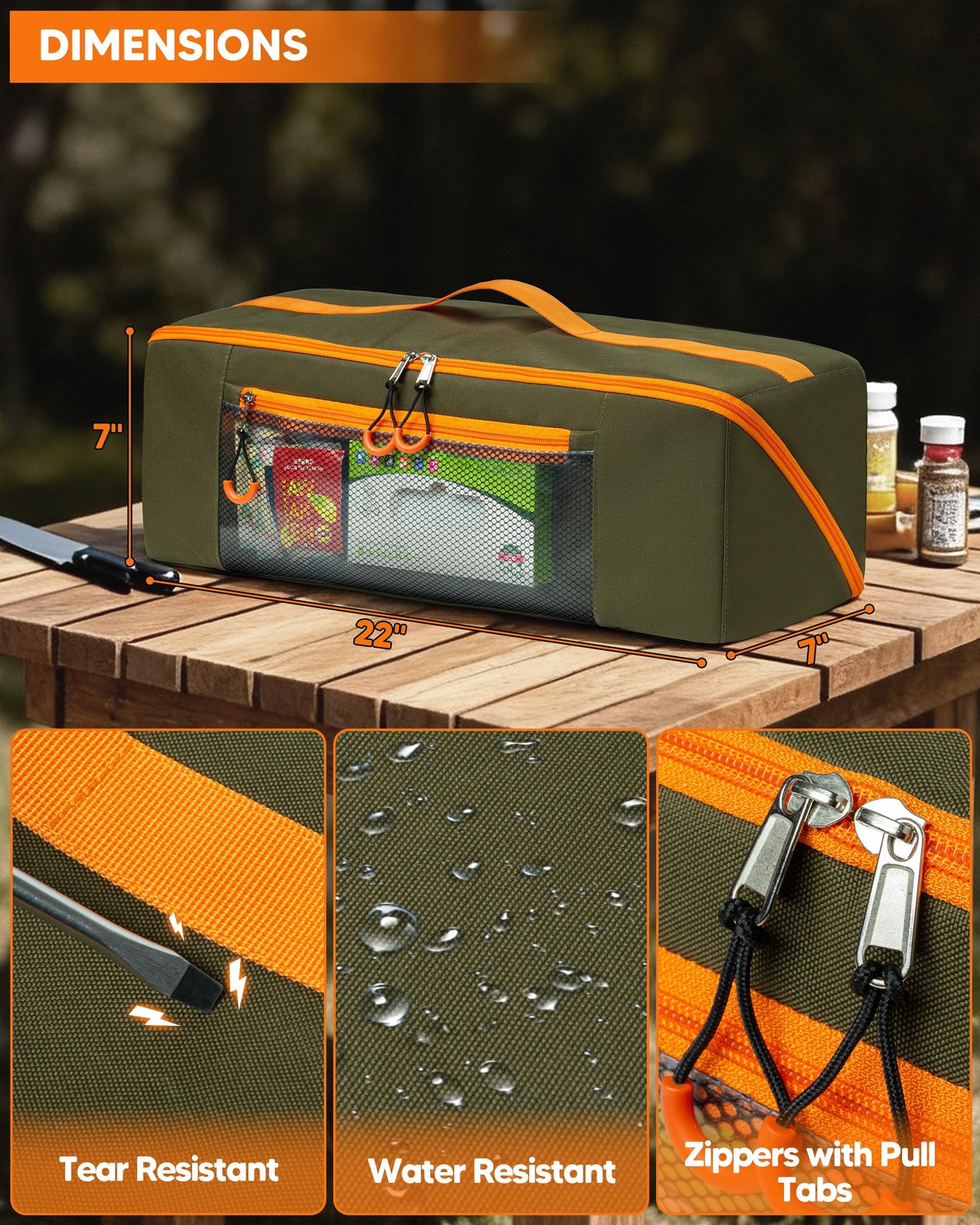 Marscamd 22″ Grill Tool Storage Bag Dual Inner Compartments Green
