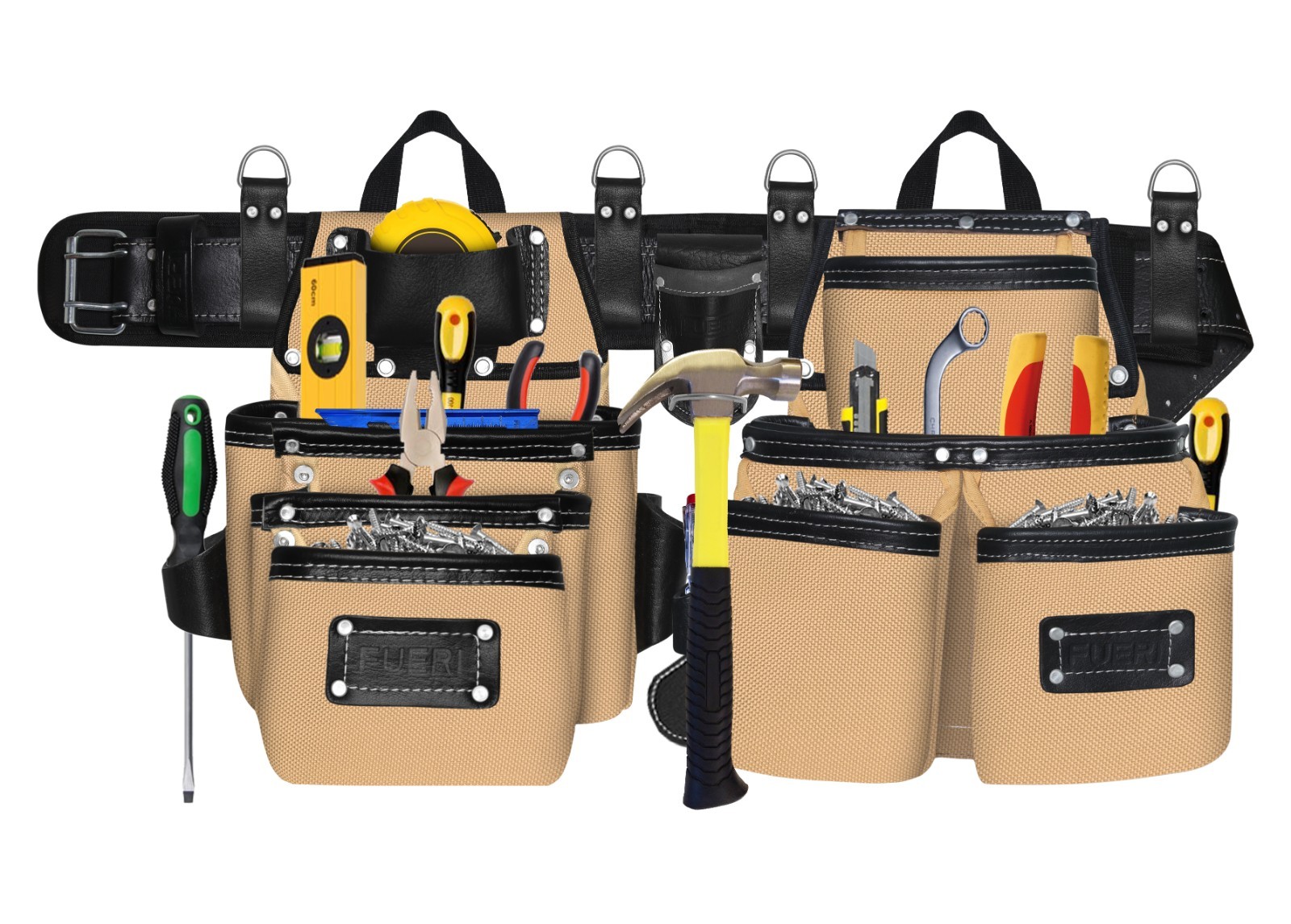 FUERI Electricians Heavy Duty 26 Pocket Leather Nylon Tool Belt Bag Carpenter
