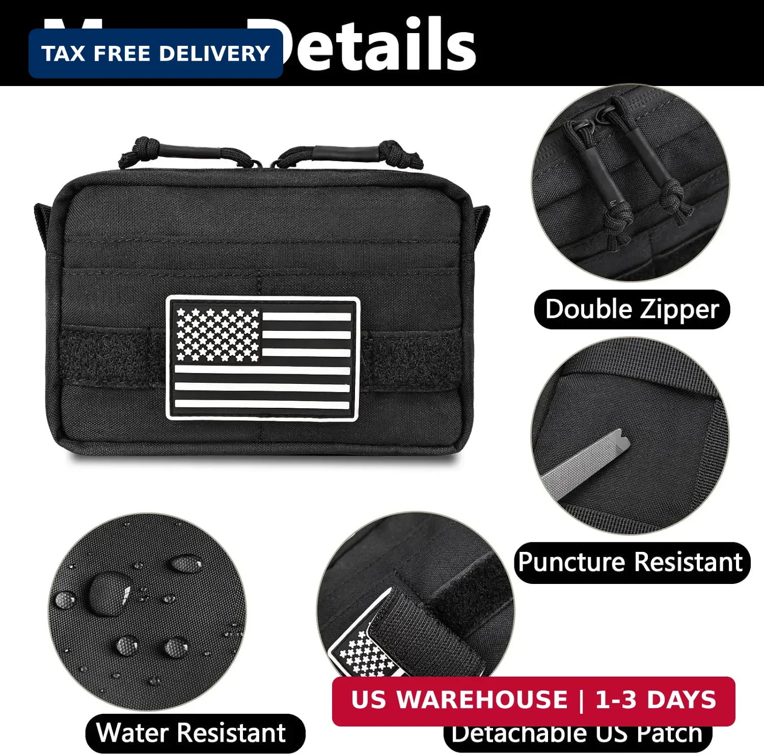 Small Belt Bag for Men Water Resistant EDC Pocket Organizer USA Flag Hiking Work
