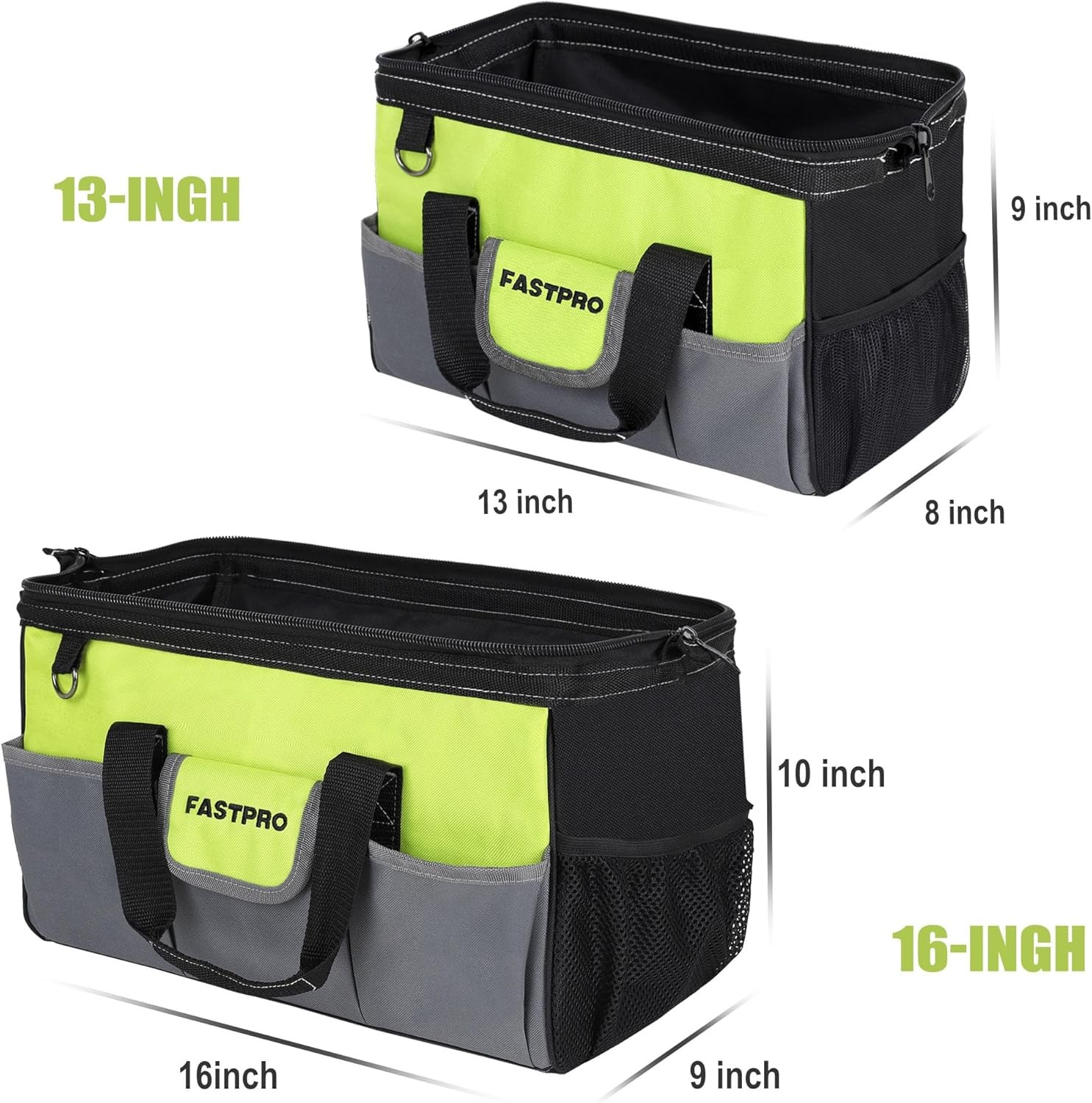 FASTPRO 2-Piece Tool bags, 13-inch & 16-inch Wide Mouth Tool Storage Bags