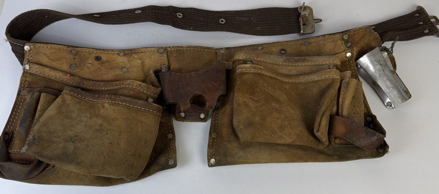 Nicholas Heavy Split Cowhide Tool Belt USA Made Sturdy Vintage Carpenters Belt