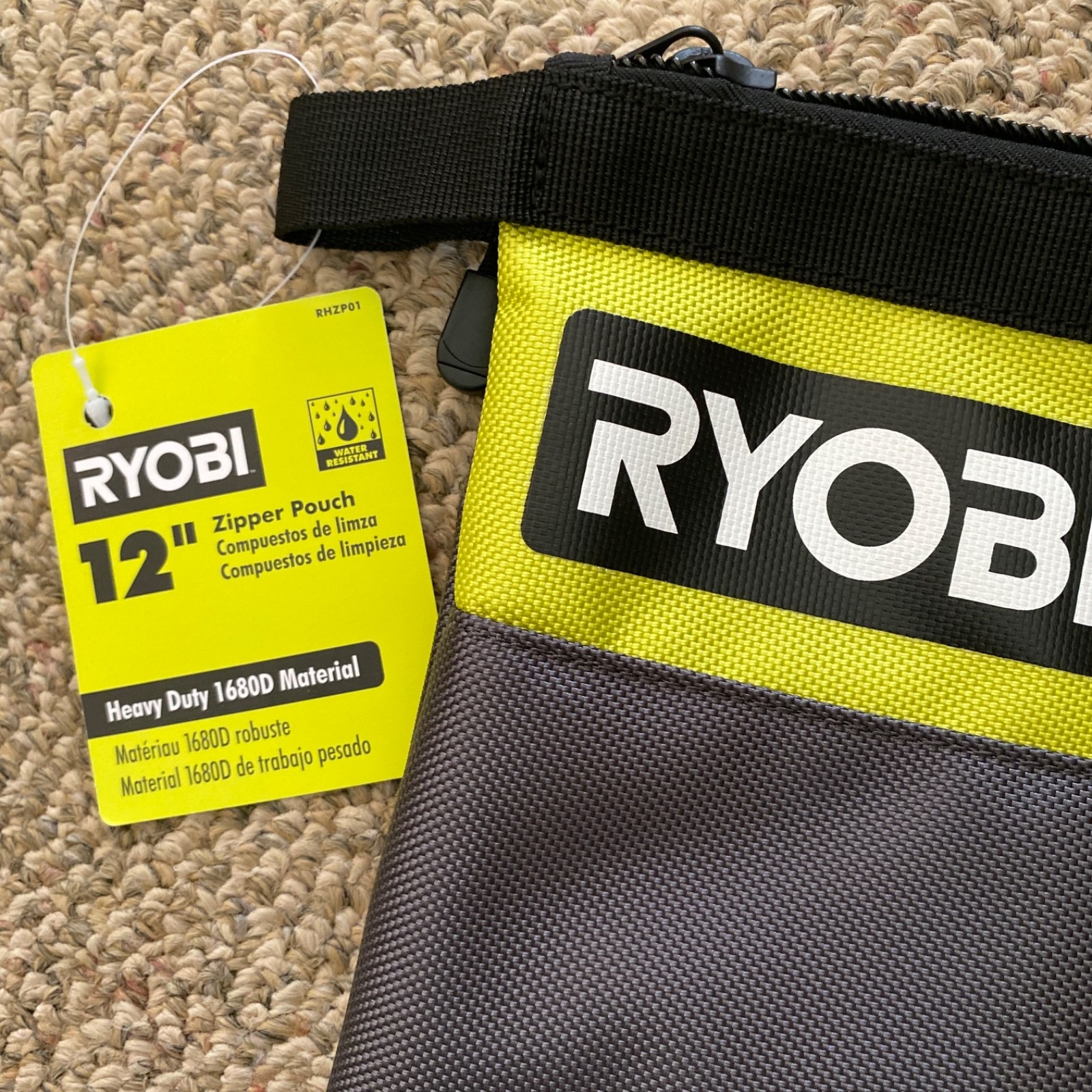 Ryobi Waterproof 12 In. Zipper Utility Pouch for Tools Multi-Purpose Bag Men’s