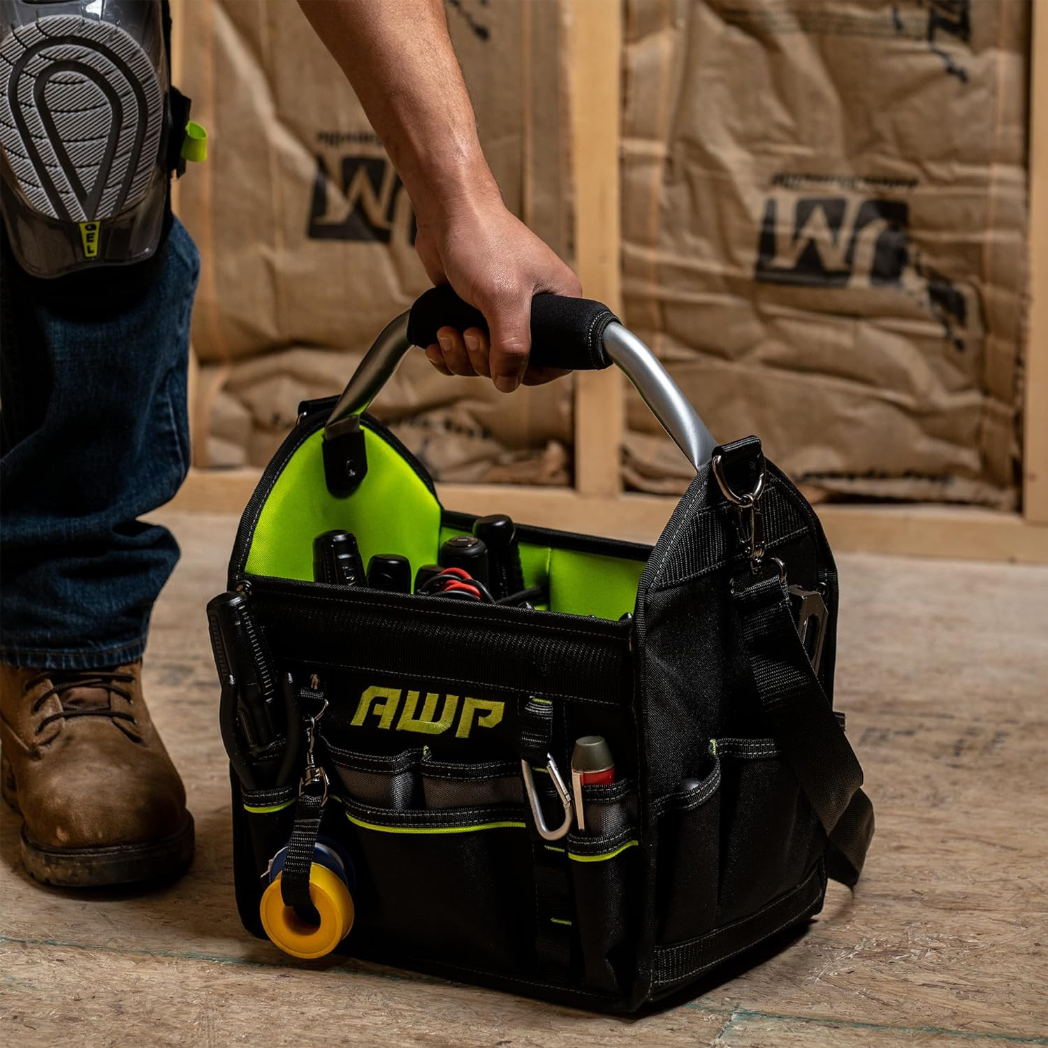 12 Inch Pro Tool Tote with Rotating Handle for Easy Tool Access, Water-Resistant