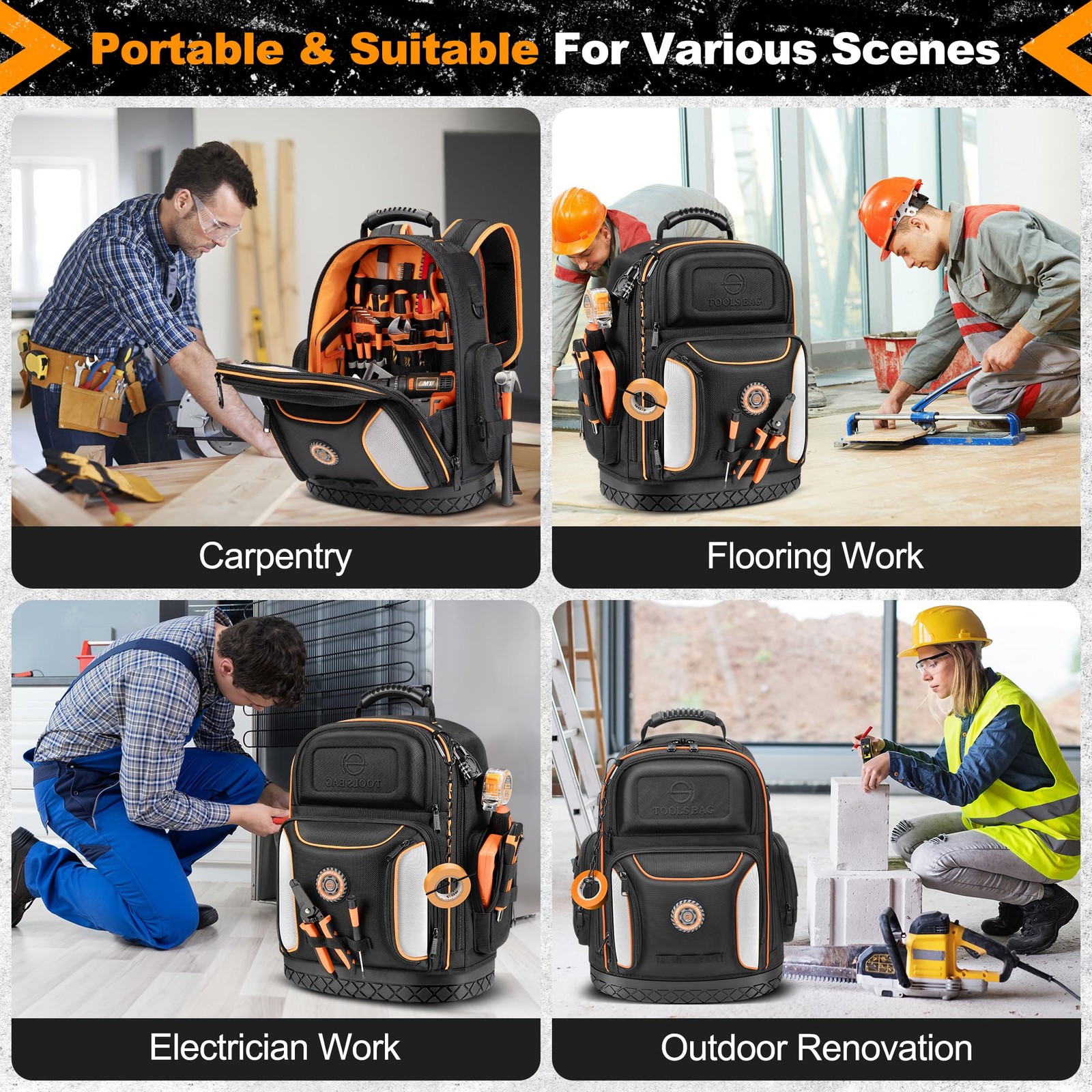 Tool Bag Backpack, 75 Pockets & Loops Heavy Duty Tools Organizer Bags/HVAC Tool