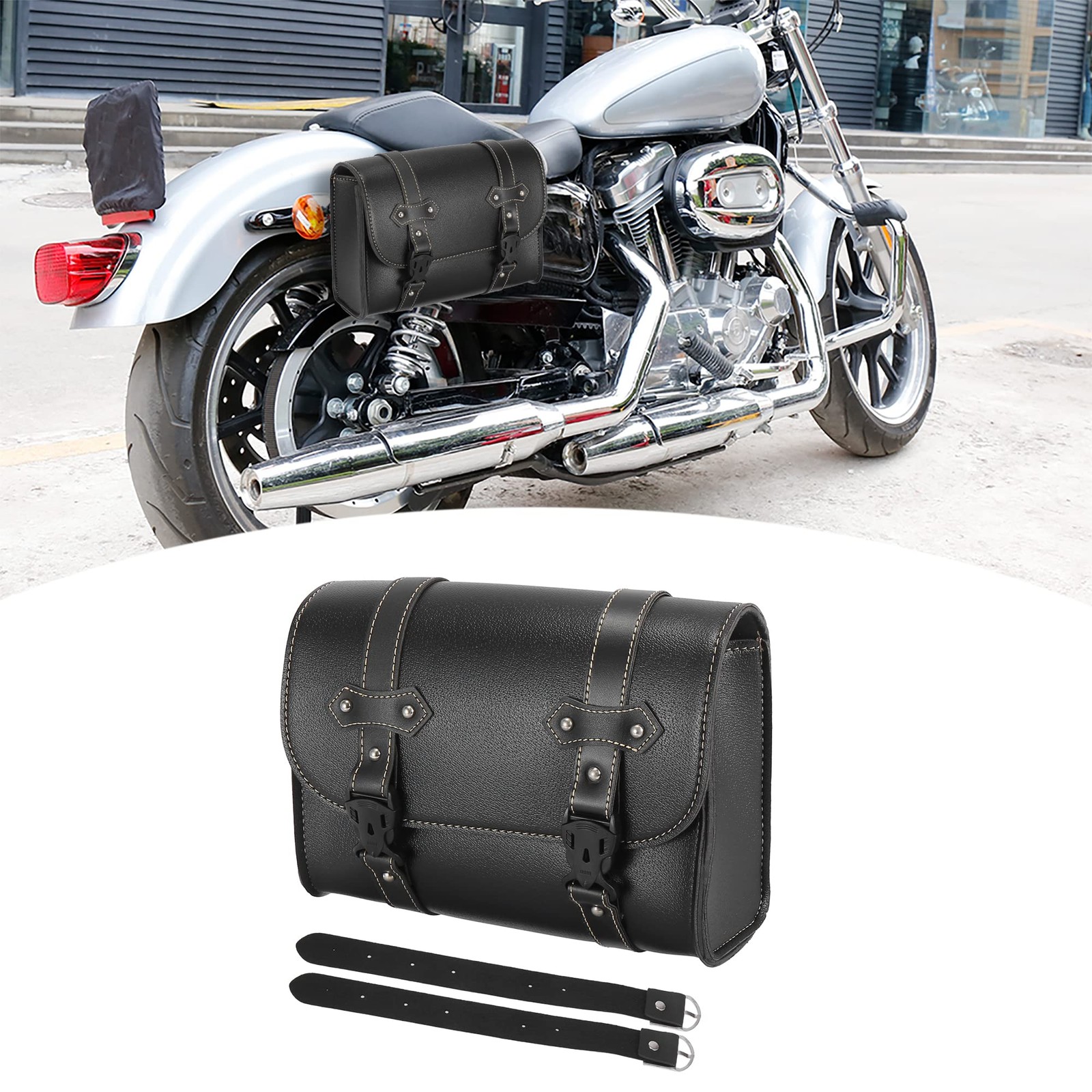 Motorcycle Tool Handlebar Bag Cycling Luggage Waterproof Faux Leather Black
