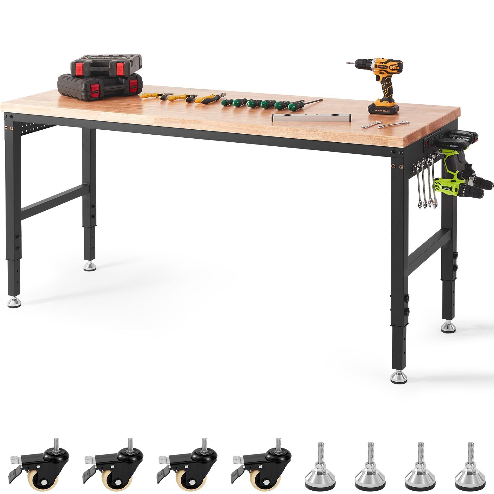 Adjustable Workbench, 72″ L X 25″ W Garage Worktable with Universal Wheels, 28