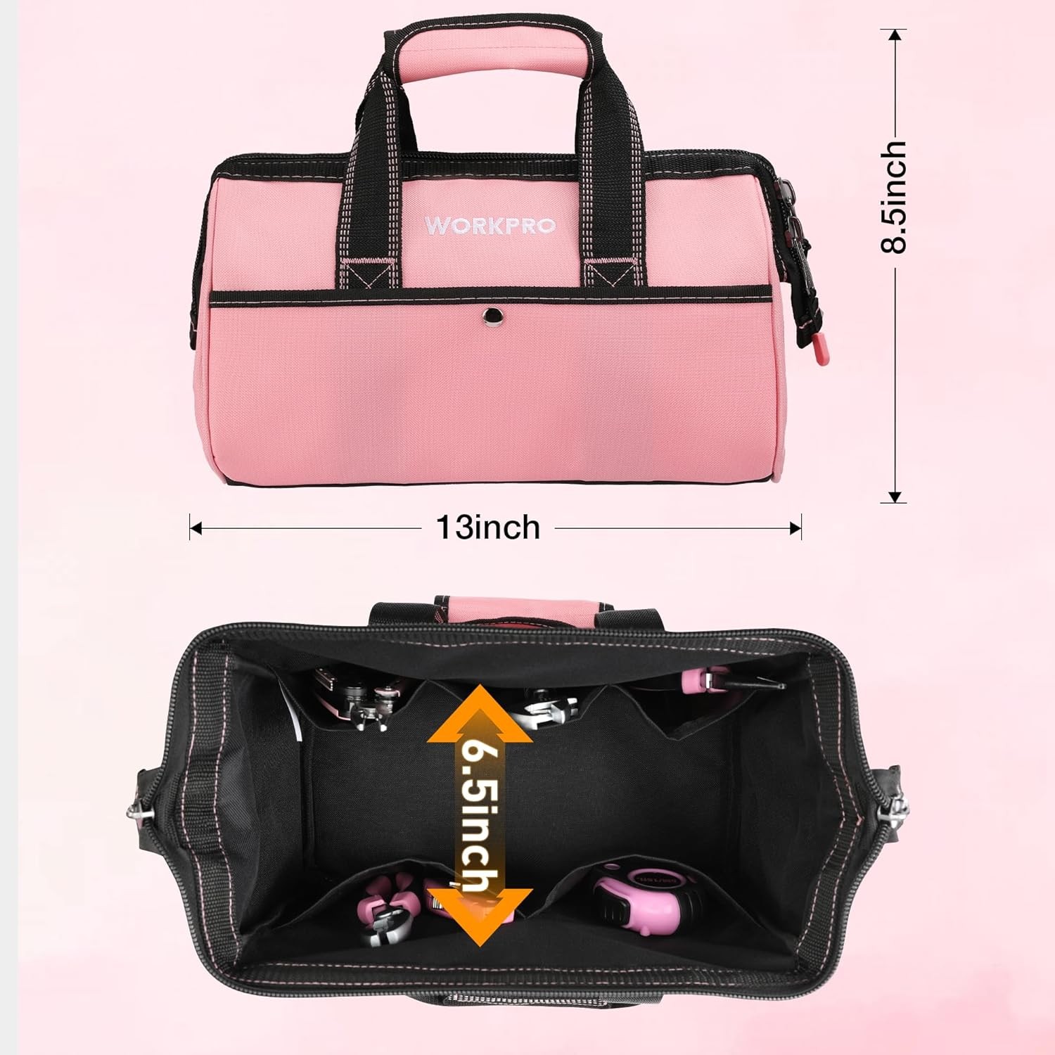 WORKPRO 13-Inch Tool Bag Pink Soft Cloth Tool Storage Bags with Inside Pockets