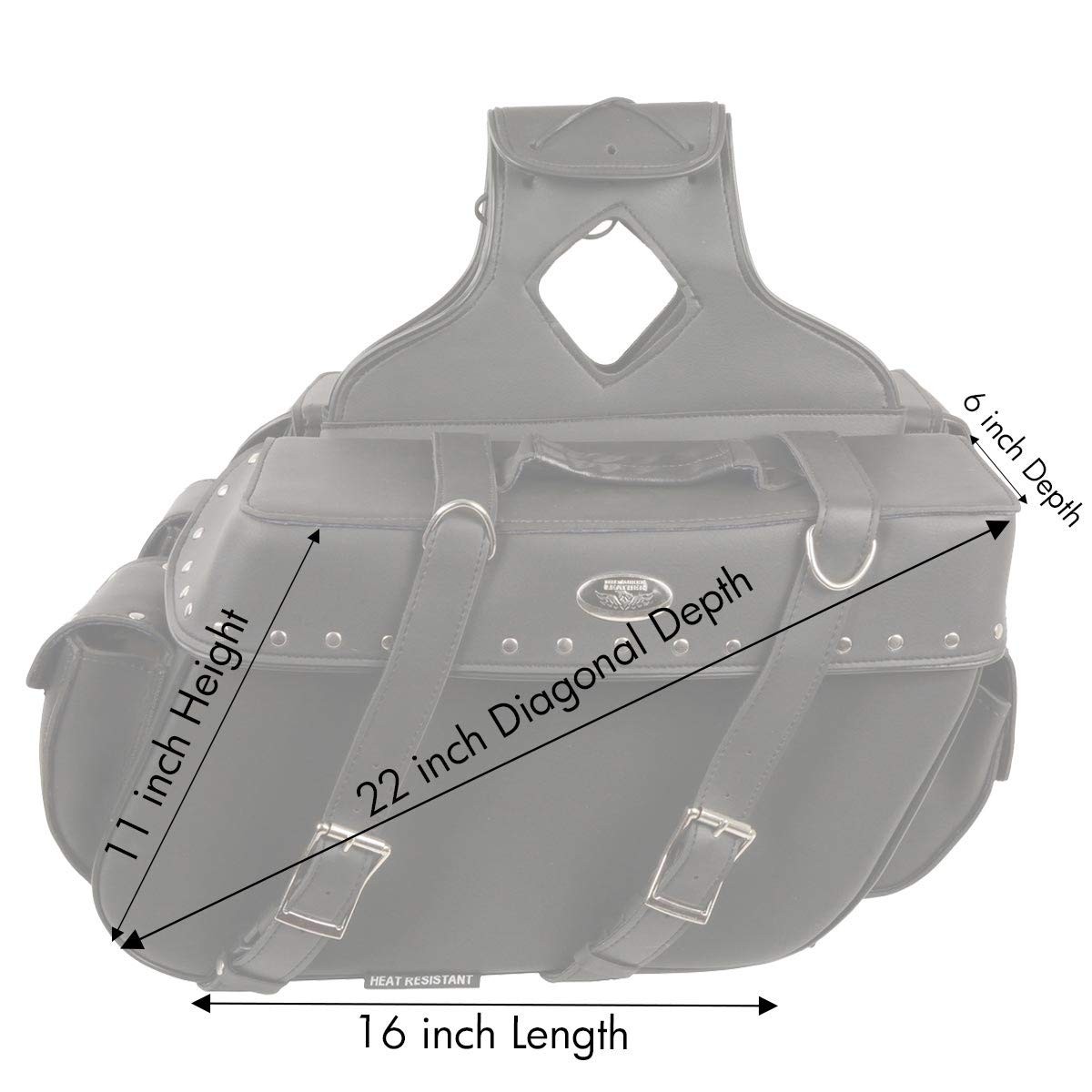 SH574ZB Black Large Zip-Off PVC Throw Over Riveted Saddle Bag