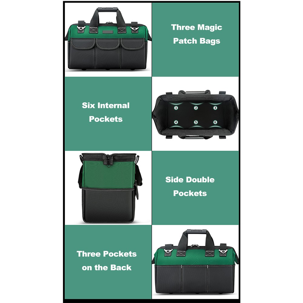 16-inch Tool Bag Heavy Duty Tool Bags 600D Oxford Cloth Wide Mouth RZLK