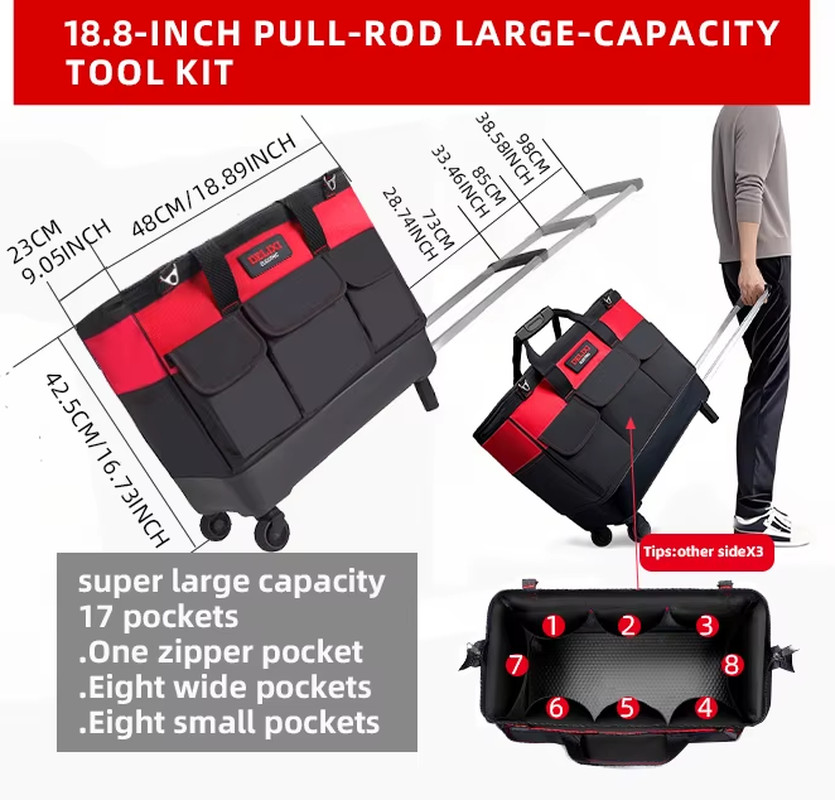 Heavy Duty Wheeled Tool Tote 18-Inch Multi-Pocket Organizer SHIPS FROM USA