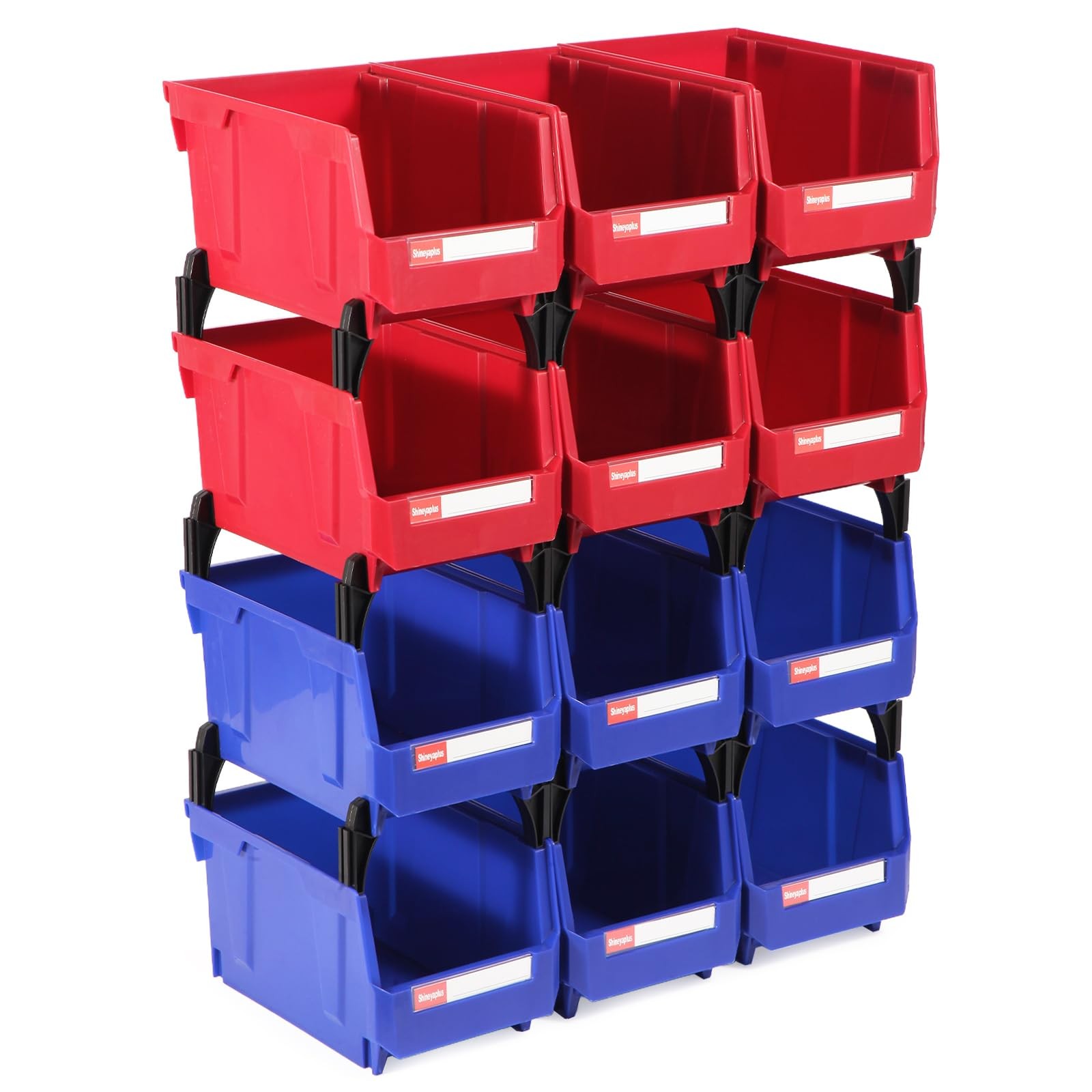 Blue Red Stackable Plastic Hanging Small Parts Storage Bins 7x5x4 12 PCS