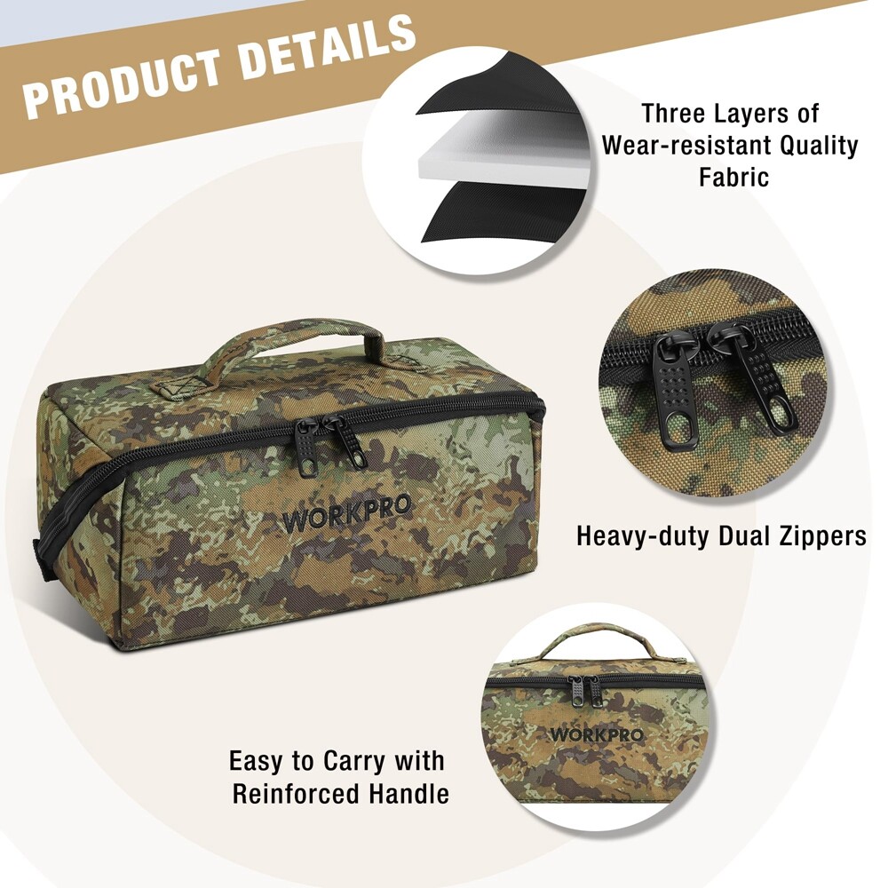 WORKPRO 3PC Heavy Duty Tool Bag 10″ Wide Mouth Tool Storage Bag Zipper Pouch Bag