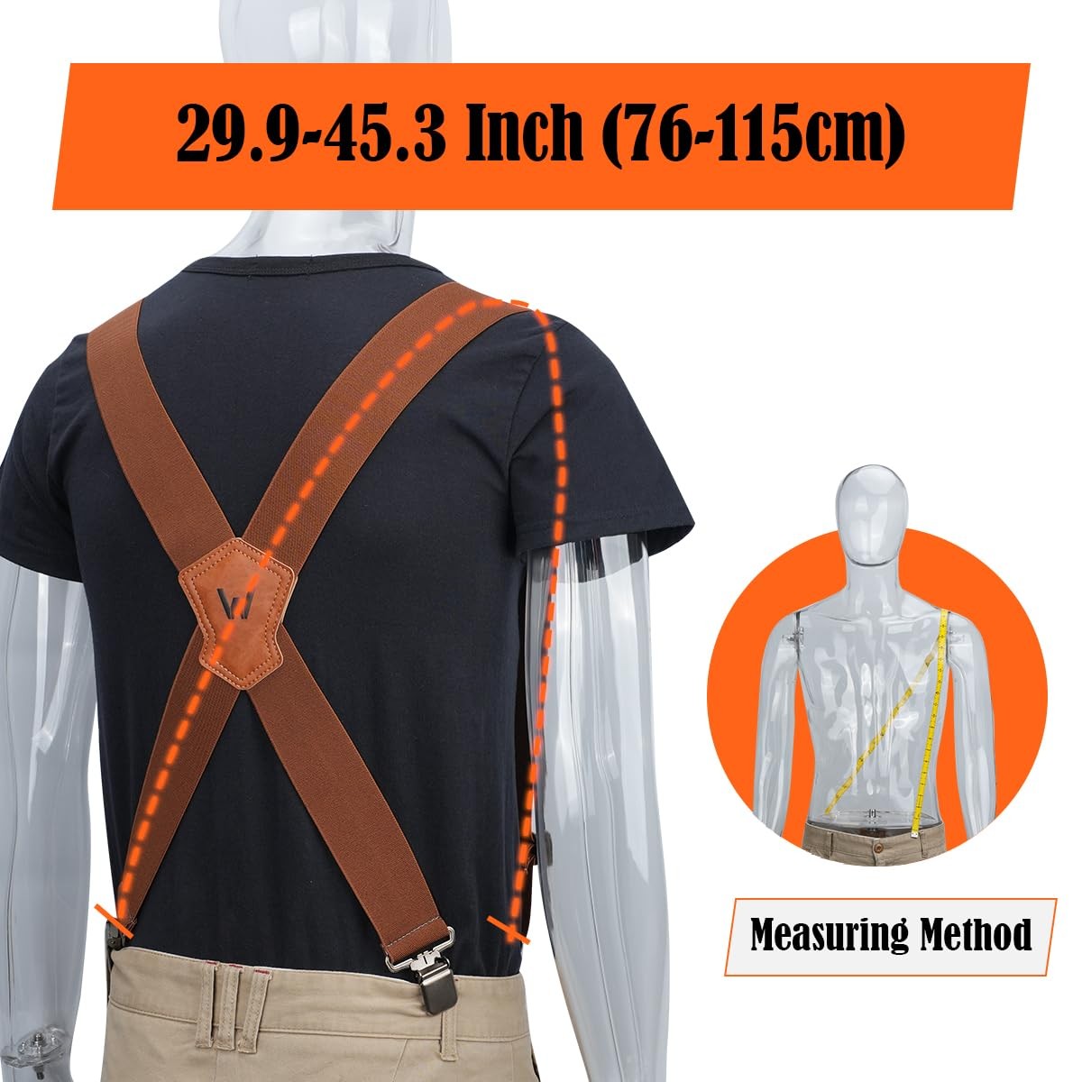 WELKINLAND 2Inch-Wide Work Suspender, Brown-Elastic Suspenders 2-Inch, Brown