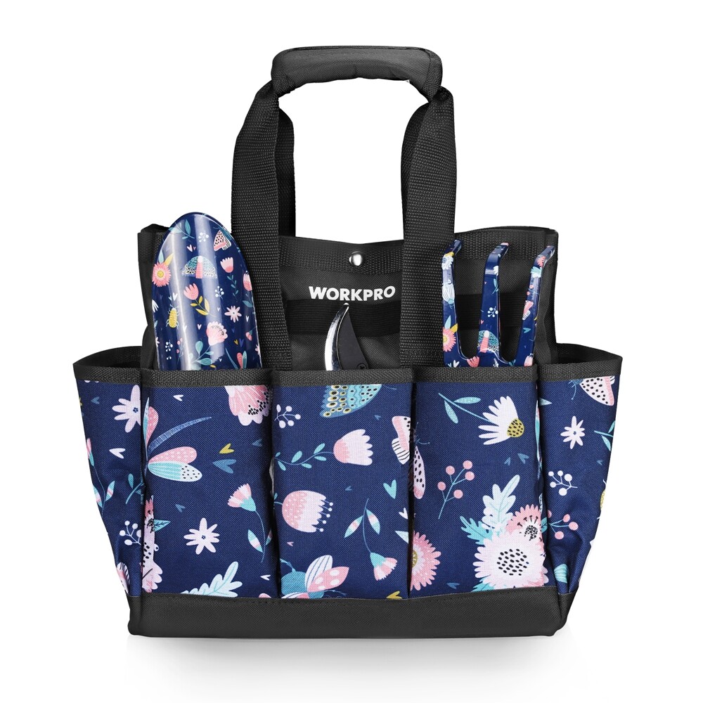 WORKPRO Garden Tool Bag, 9 Pockets Garden Tote Bag, Heavy Duty Oxford Blue
